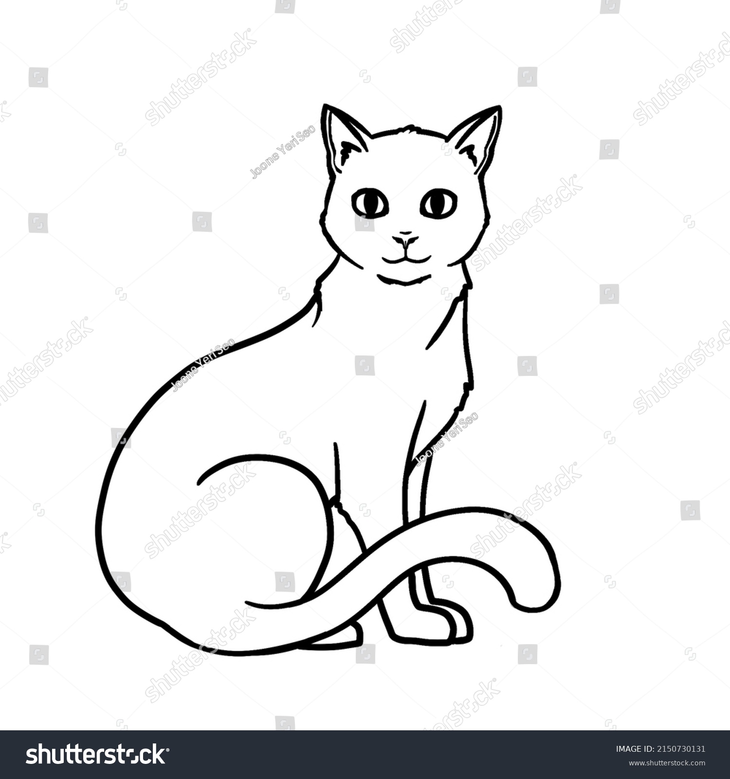 Tabby Cat Sitting Black White Outline Stock Illustration 2150730131 ...