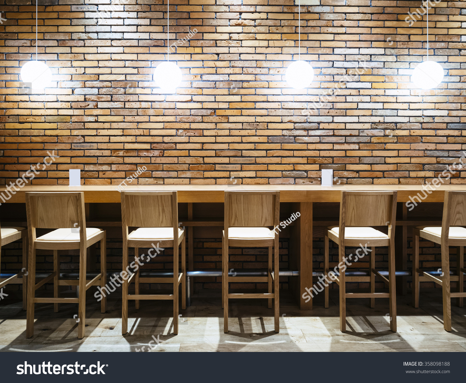 table counter bar chairs lights brick stock photo 358098188 table counter bar chairs lights brick stock photo 358098188