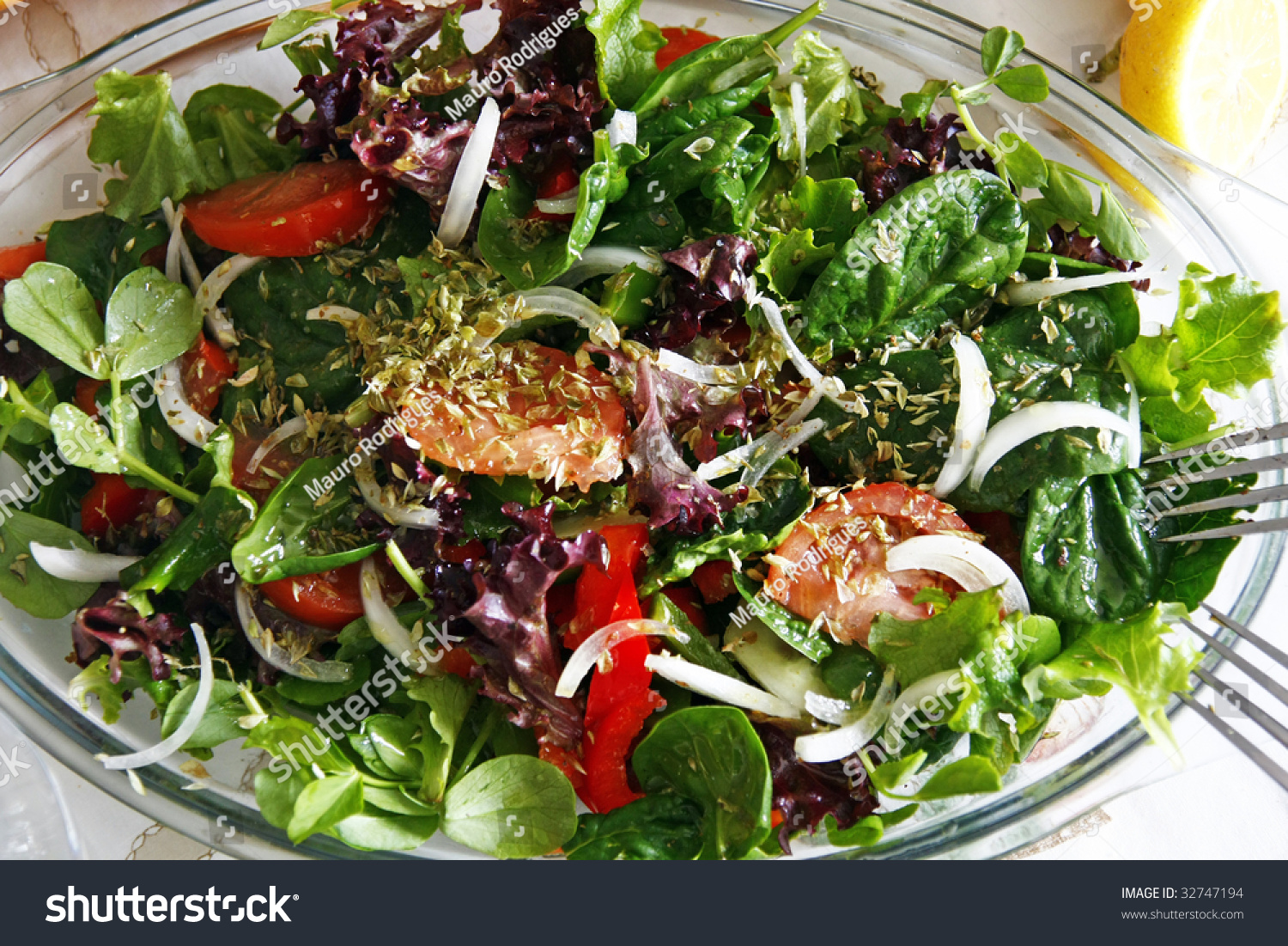 Table With Typical Portuguese Salad With Onions, Tomatoes And Pepper ...