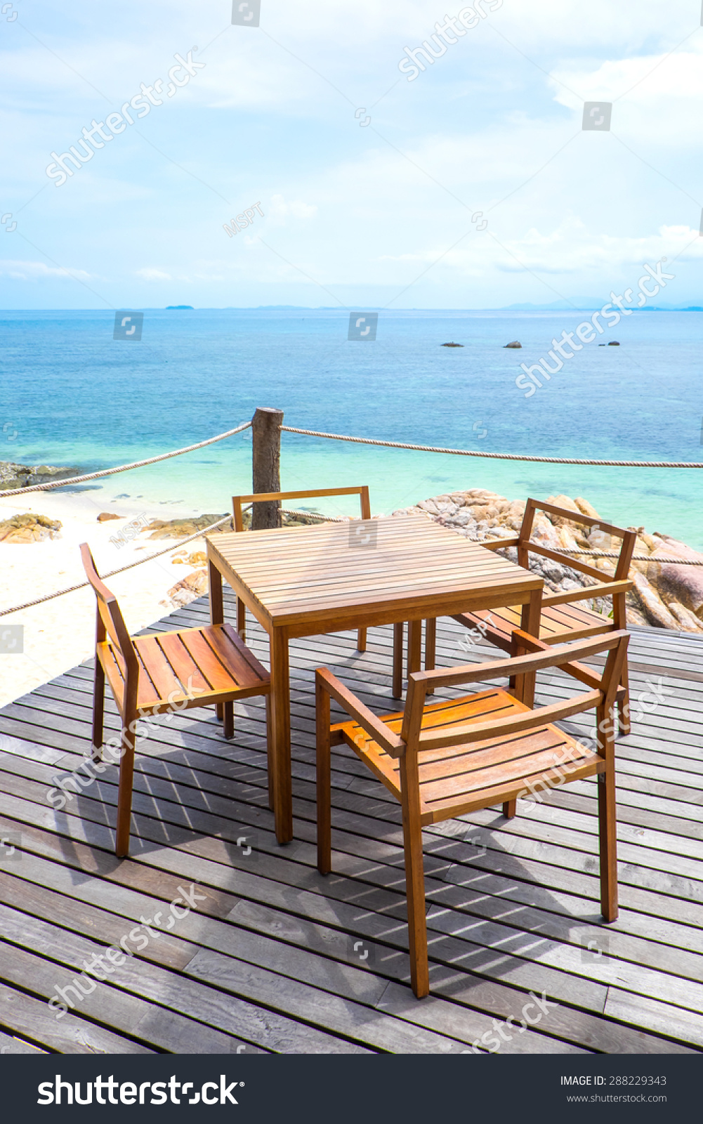 Tables Chairs On Beach Dining Table Stock Photo Edit Now 288229343