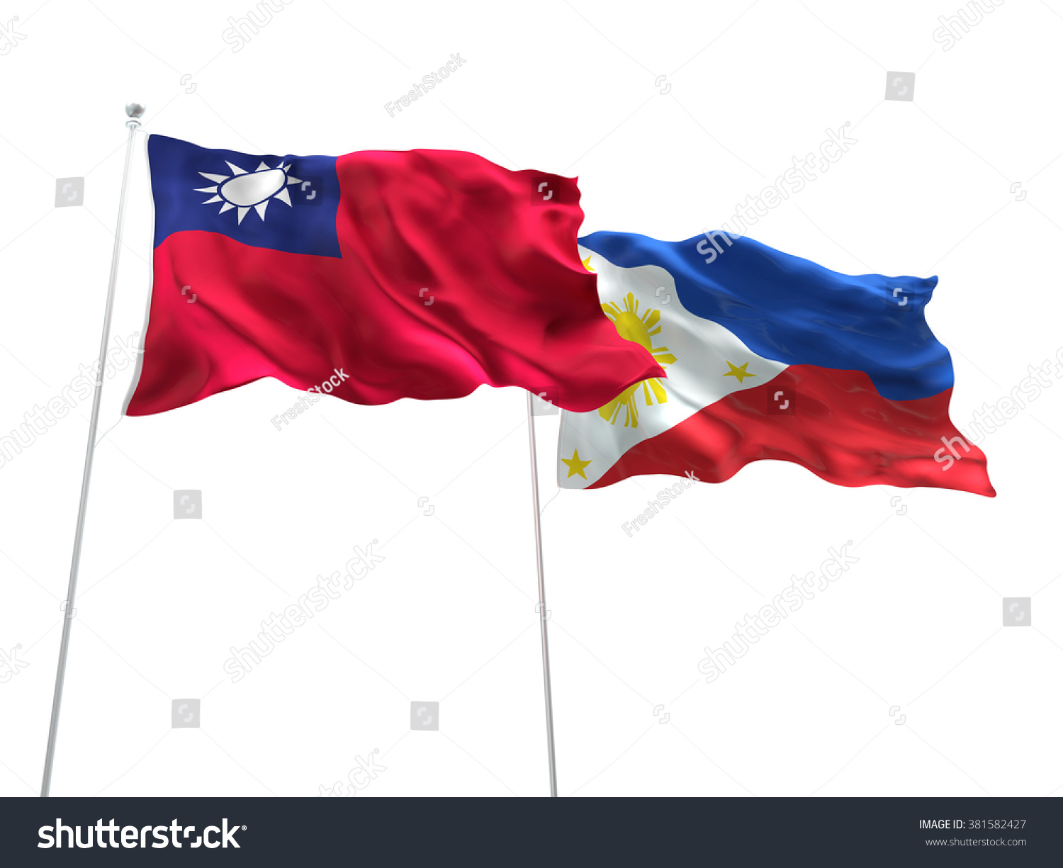 Taiwan Philippines Flags Waving On Isolated Stock Illustration ...