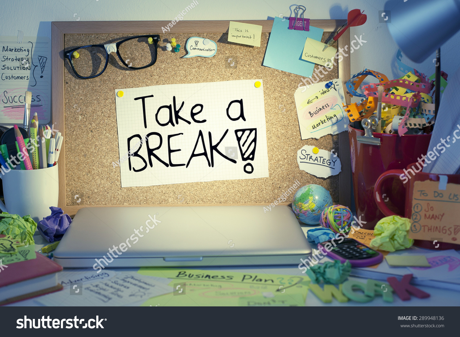 Take Break Note On Bulletin Board Stock Photo Edit Now