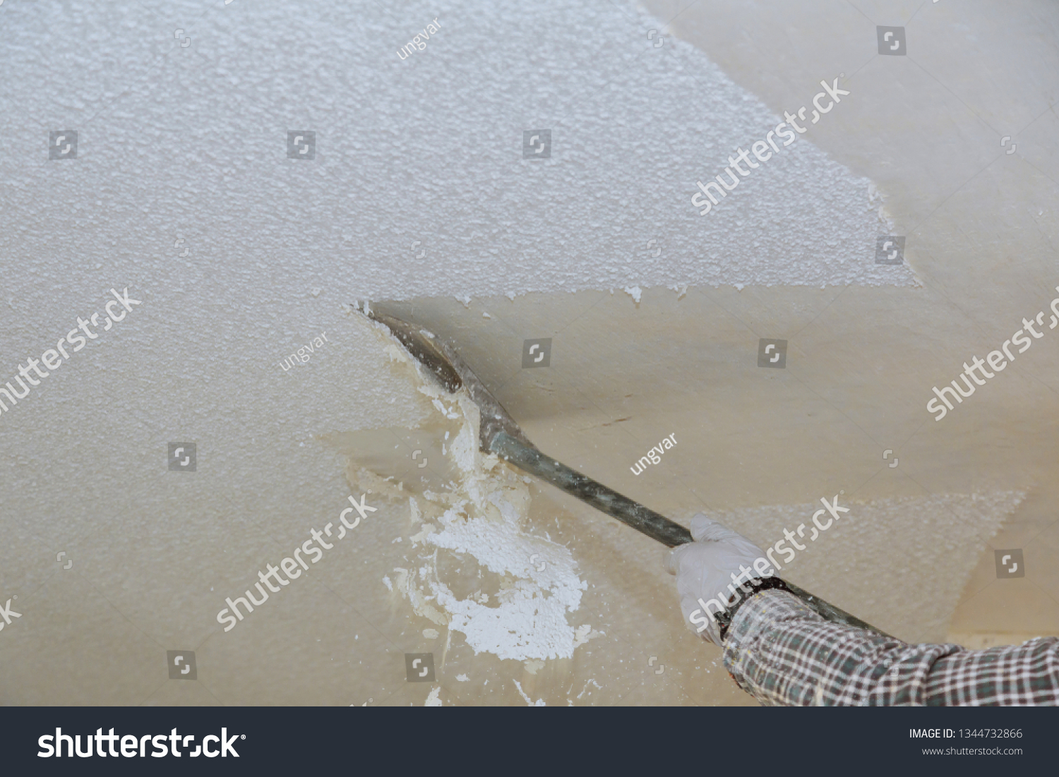 Take Off Popcorn Ceiling Home Wall Stock Photo Edit Now 1344732866