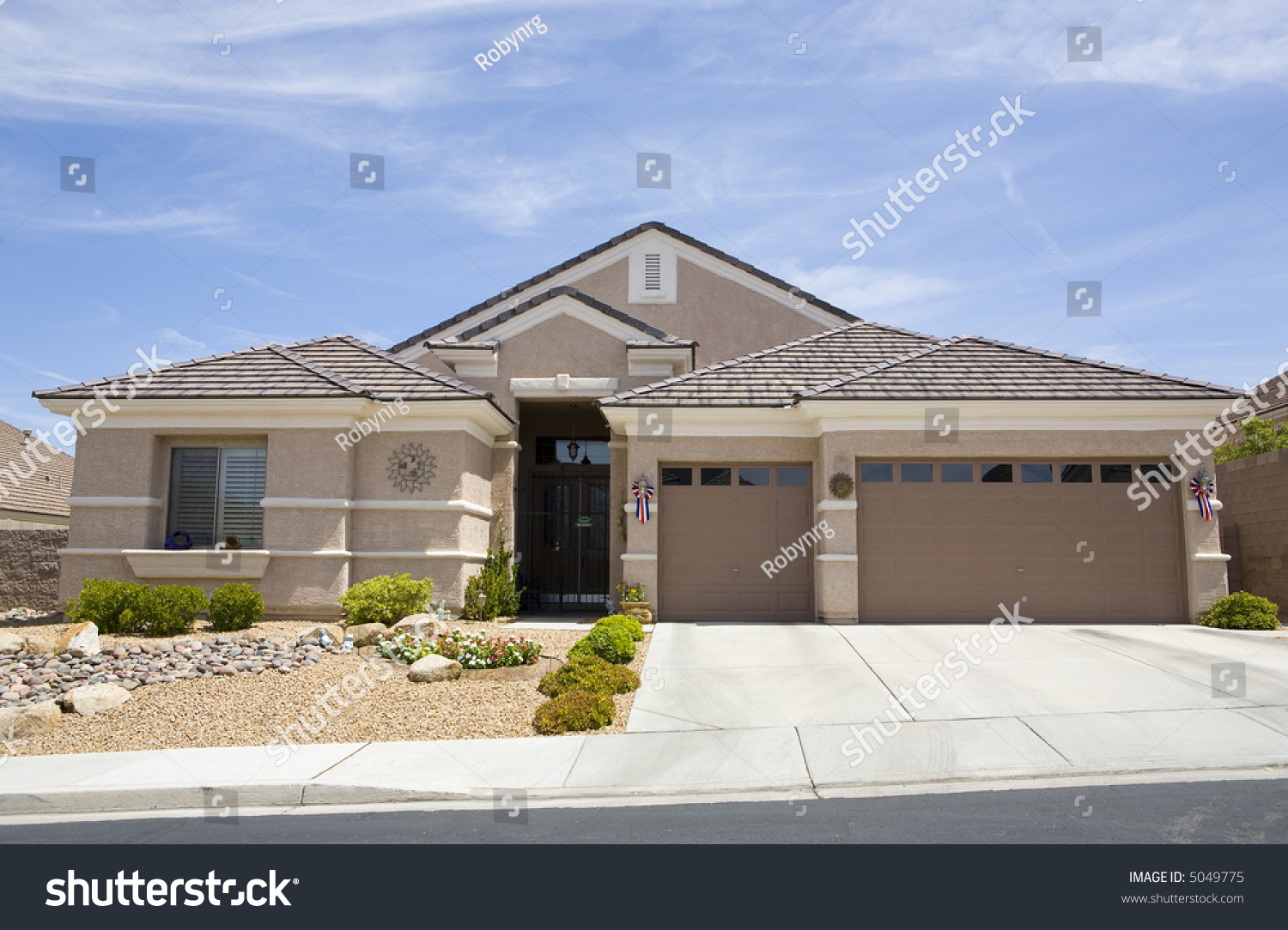 Tan Two Story Stucco Modern Home Stock Photo Edit Now 5049775