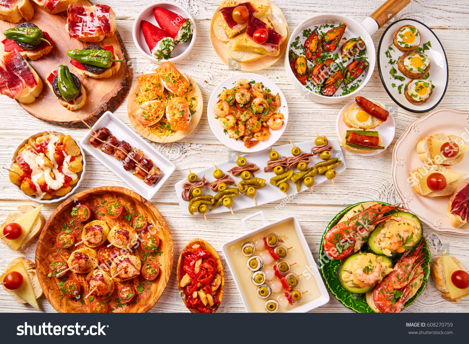 Tapas Mix Pinchos Food Spain Recipes Stock Photo 608270759 - Shutterstock