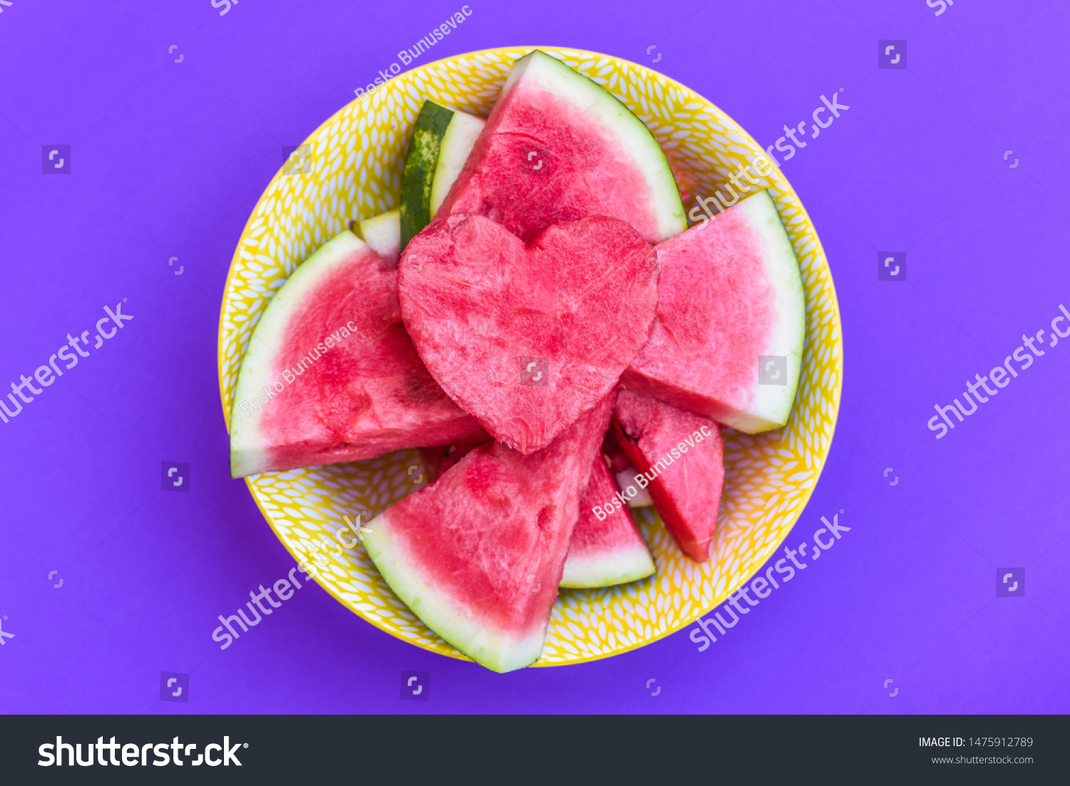 Tasty Sliced Watermelon Yellow Bowl Purple Stock Photo Edit Now