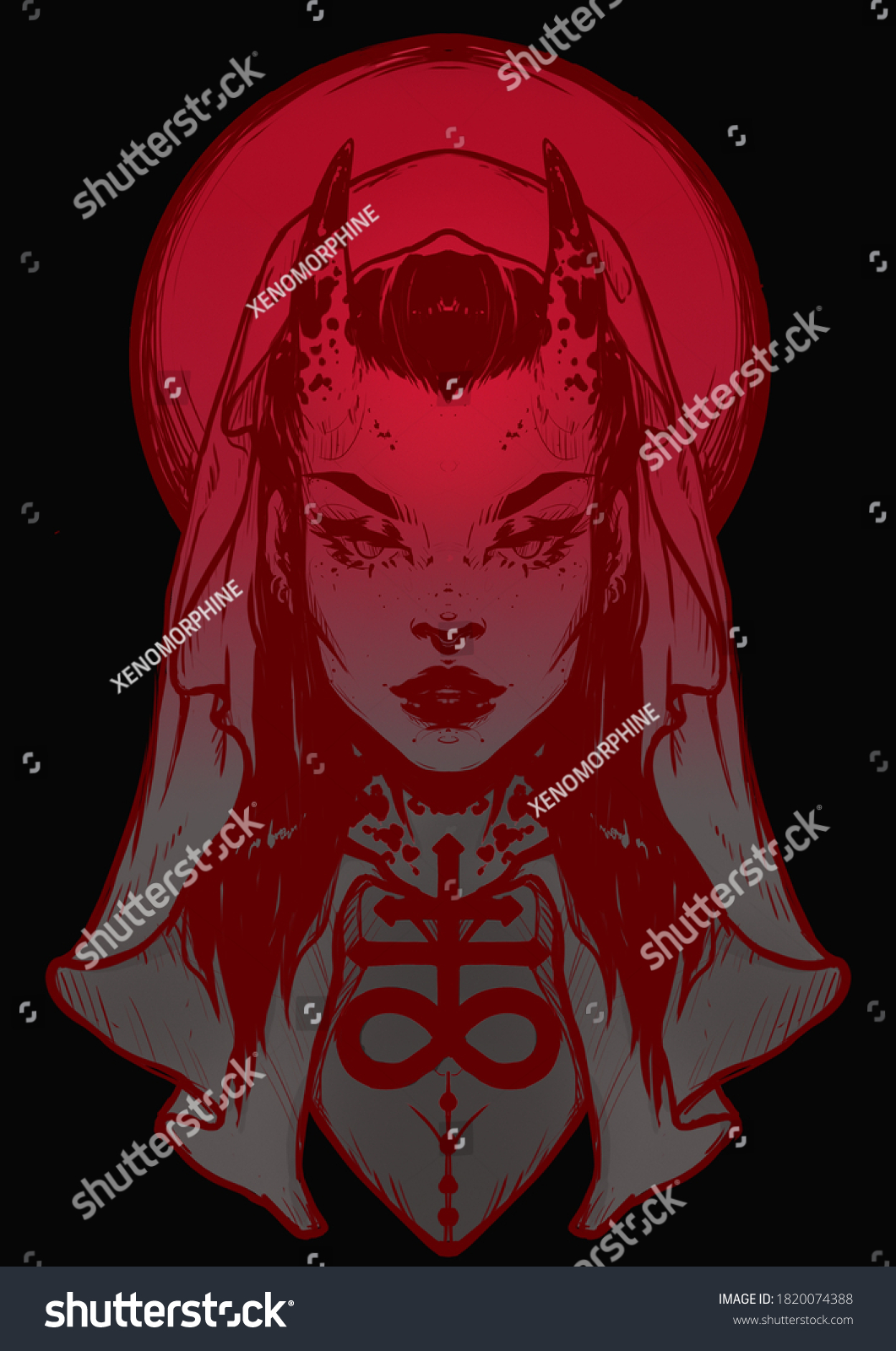 Tattoo Design Girl Demon Goth Horns Stock Illustration 1820074388 Shutterstock