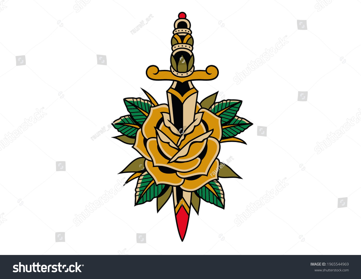 Tattoo Design Rose Sword Stock Illustration 1965544969