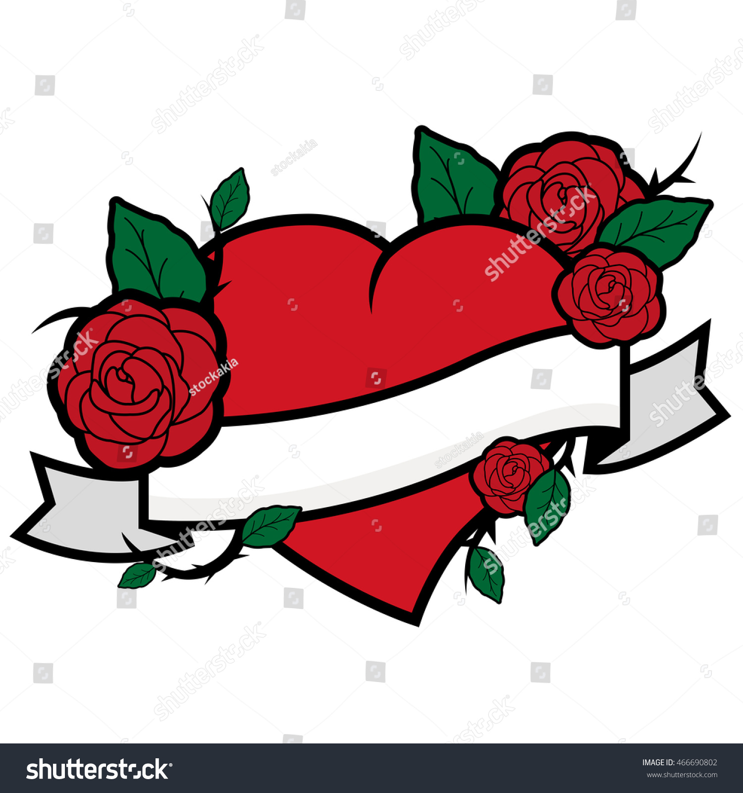 Tattoo Style Roses On Red Heart Stock Illustration 466690802 - Shutterstock