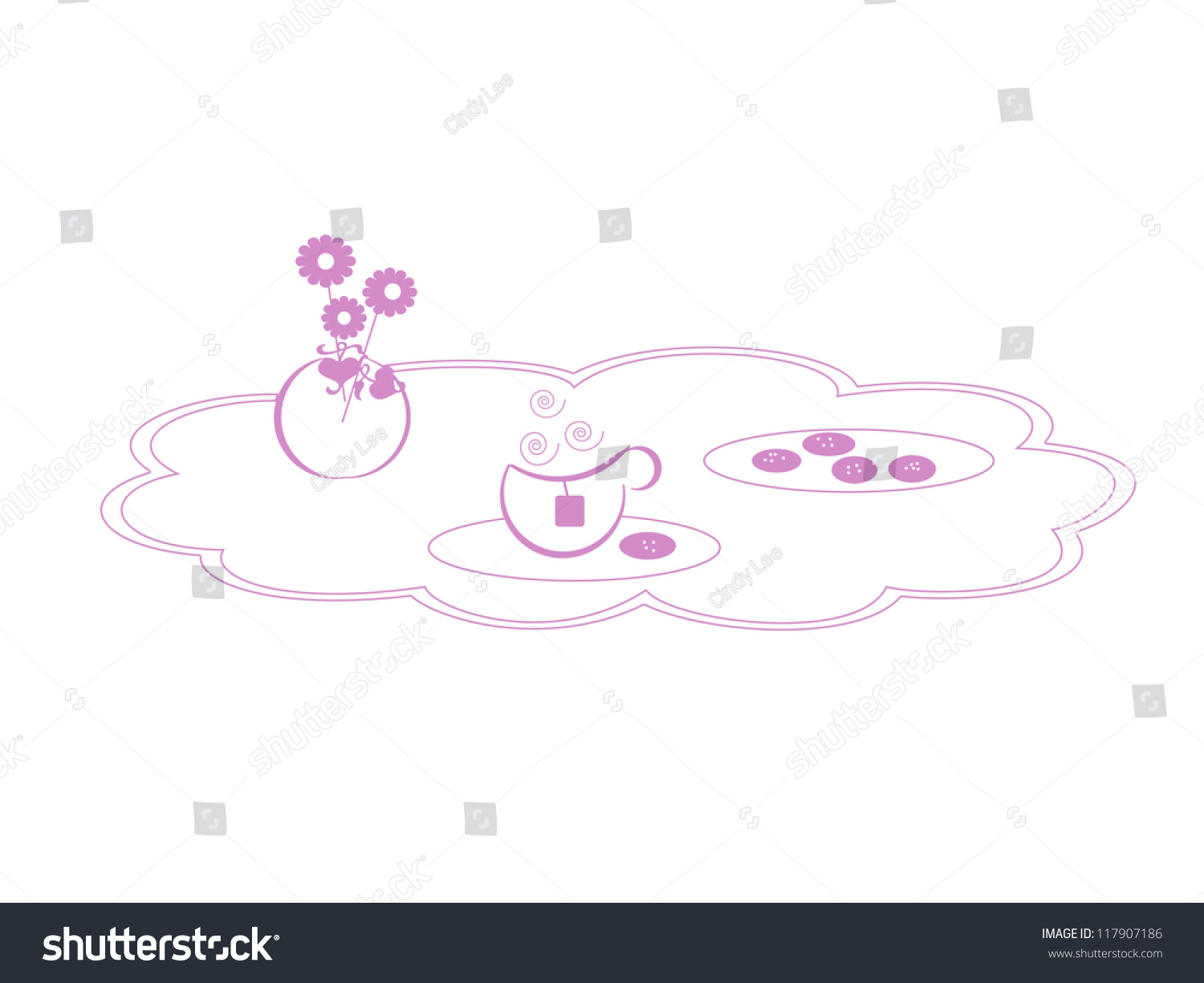 pink tea set with flowers and cookies clip art preview