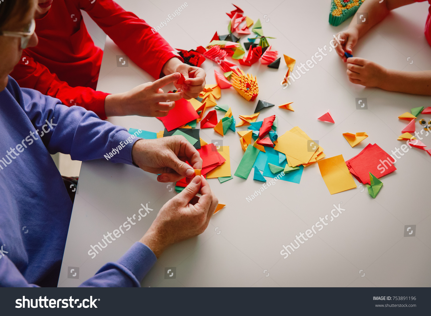 Teacher Kids Making Origami Crafts Paper Stock Photo 753891196
