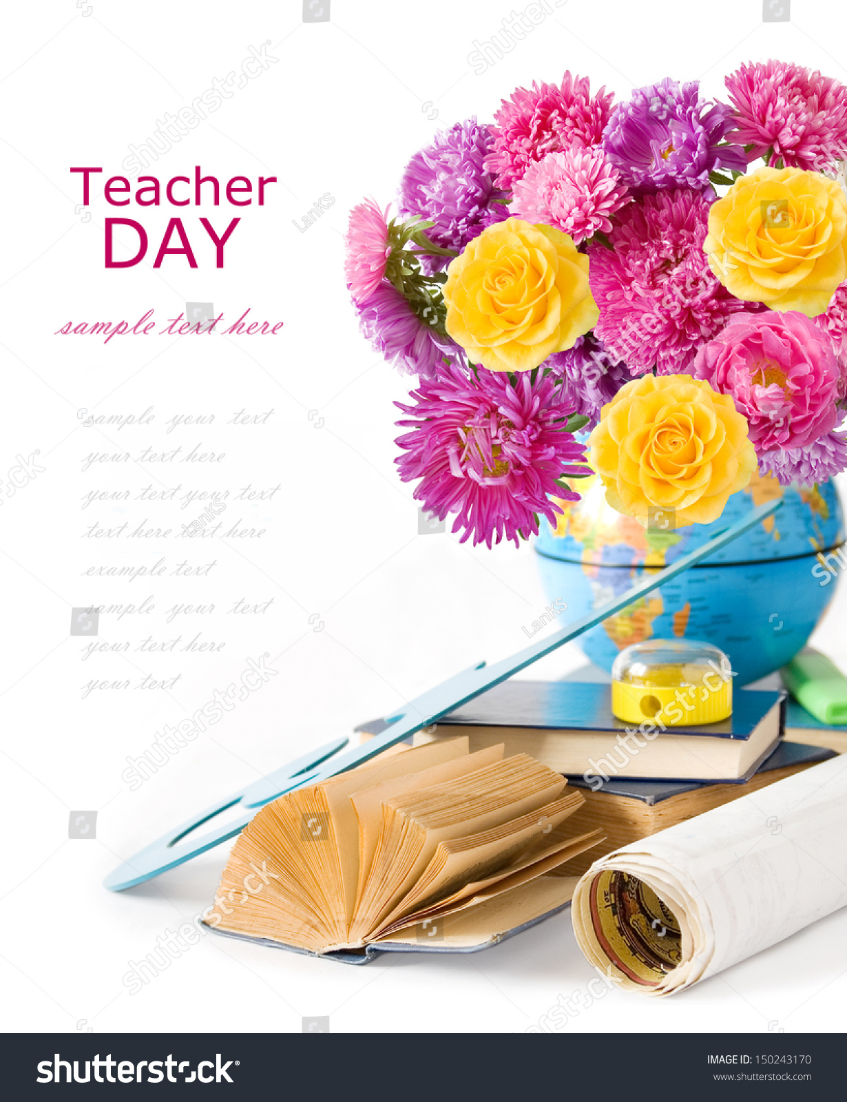 Teacher Day Flowers Bunch Books Map Stock Photo 150243170 - Shutterstock