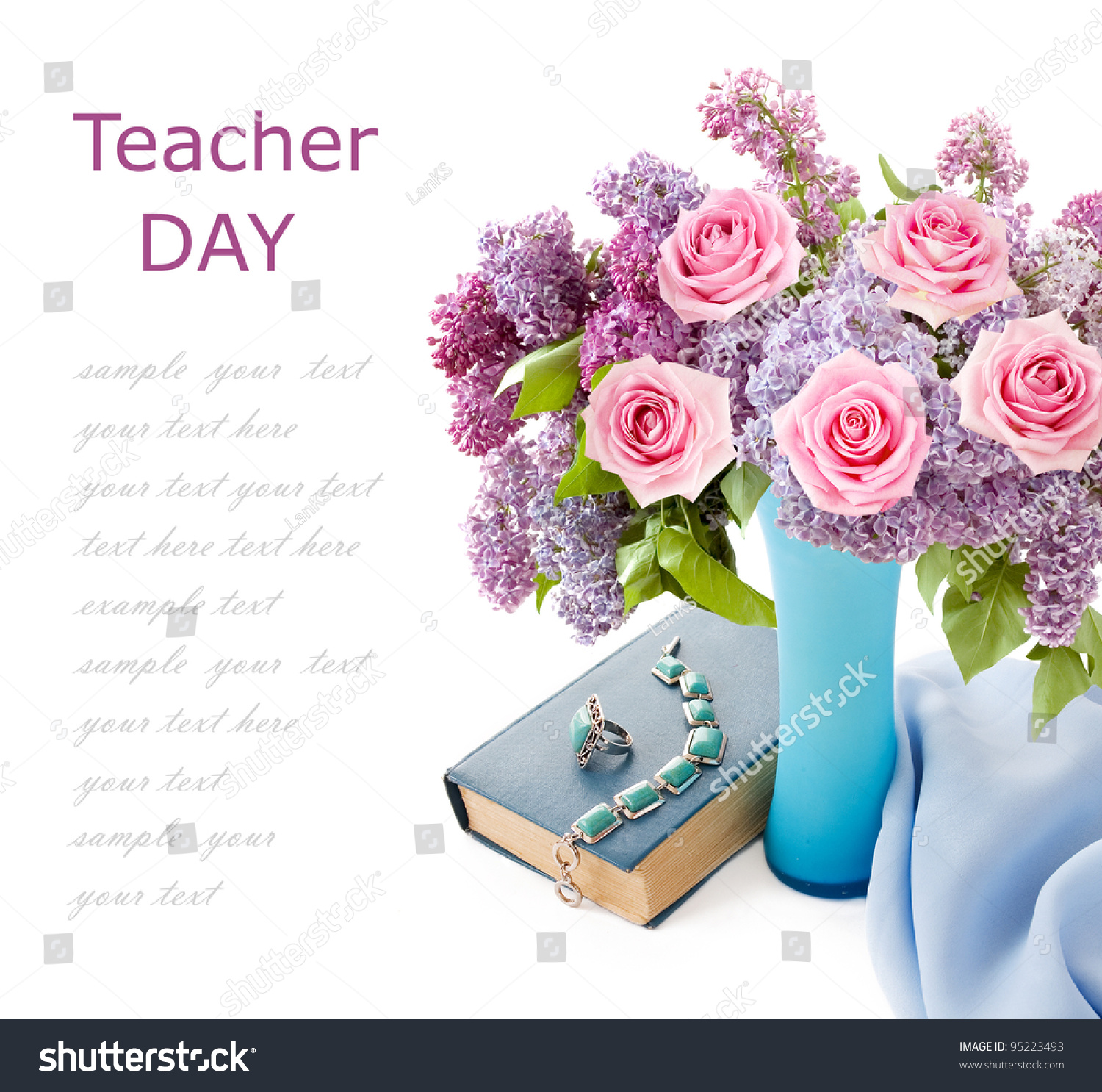 Teacher Day (Rich Bouquet With Lilac Flowers And Pink Roses, Book And ...