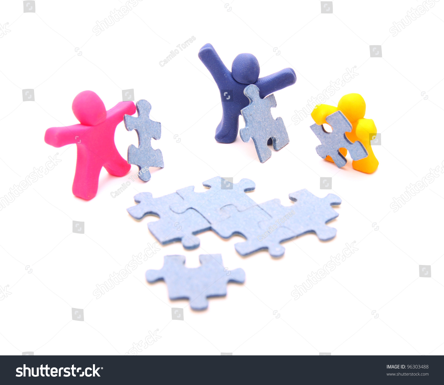 Team Colorful Plasticine People Solving Puzzle Stock Photo (Edit Now ...