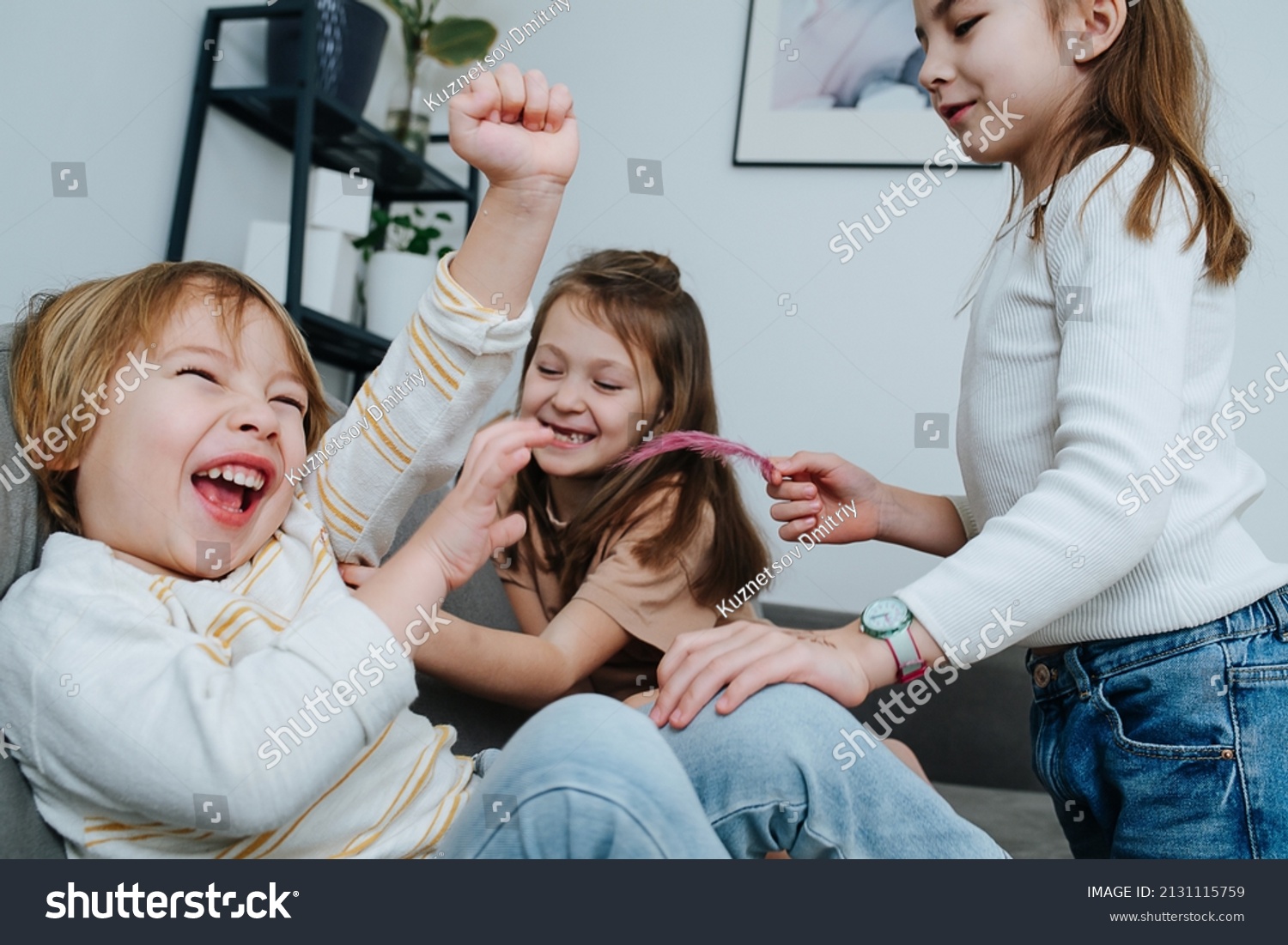 Team Girls Ganging Tickle Boy One Stock Photo 2131115759 | Shutterstock