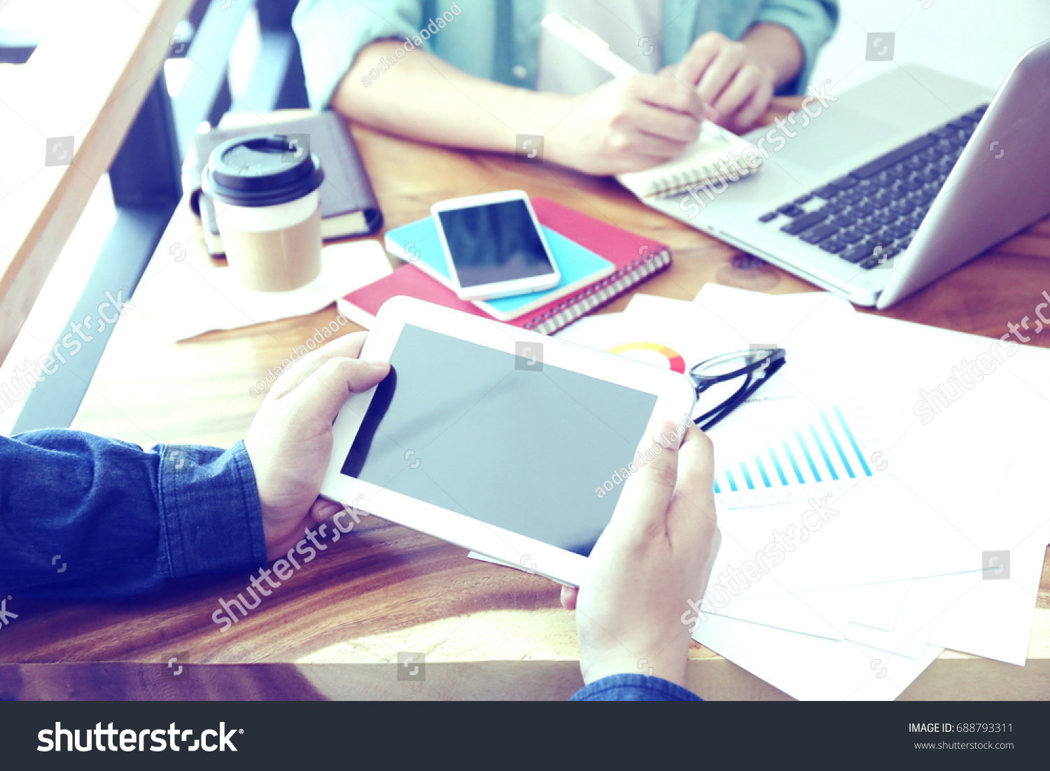 Teamwork Hand Multitasking Man Working On Stock Photo 688793311 ...