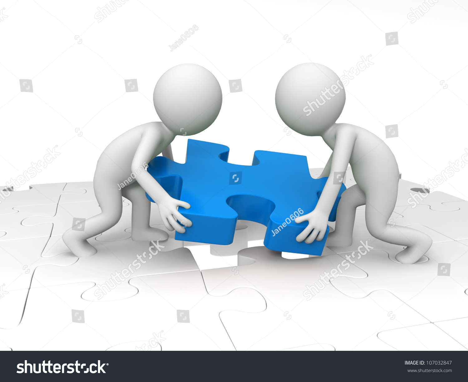 Teamwork/Two People Are Moving A Piece Of The Puzzle Stock Photo ...