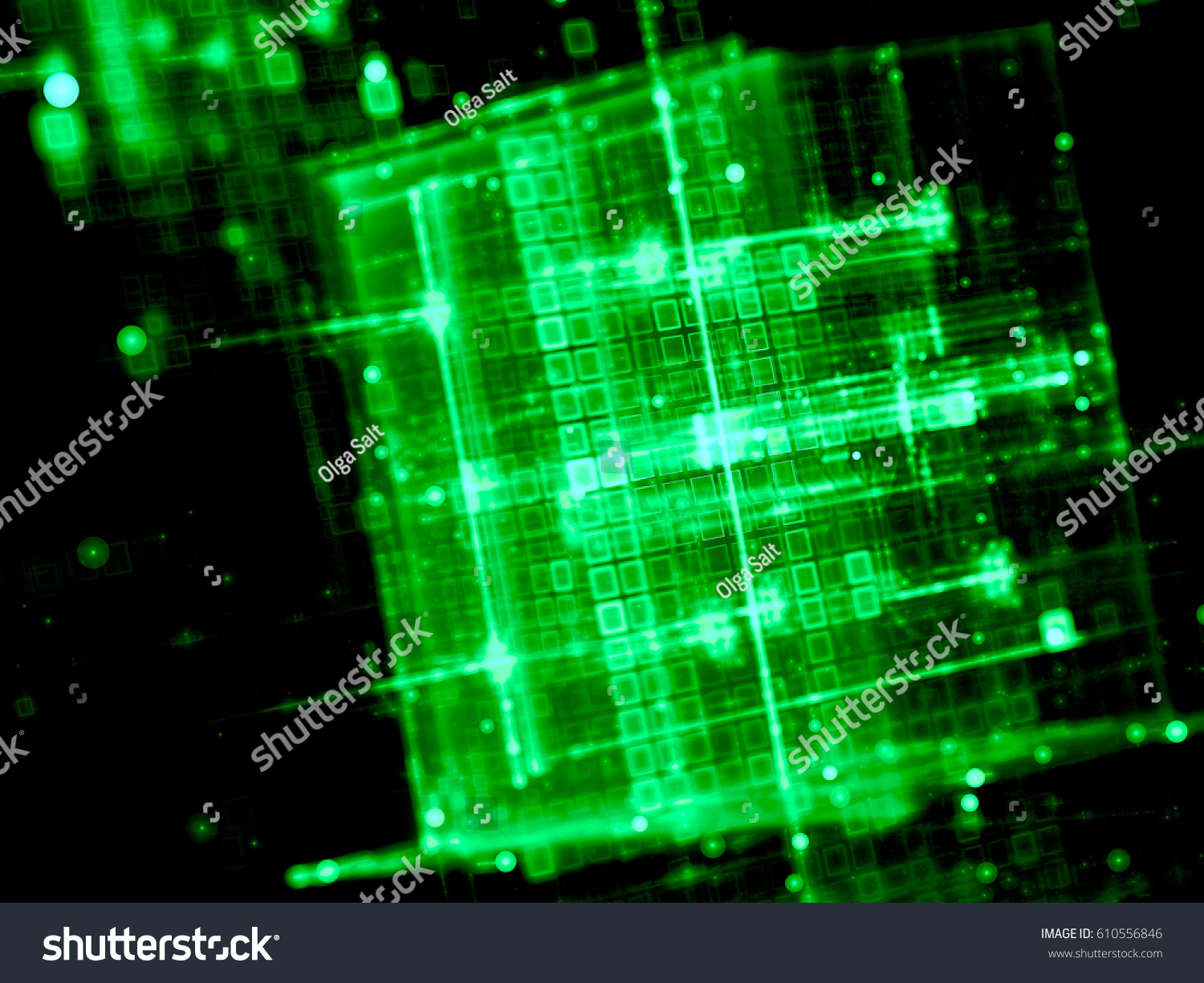 technology fractal background blurred glowing cubes stock