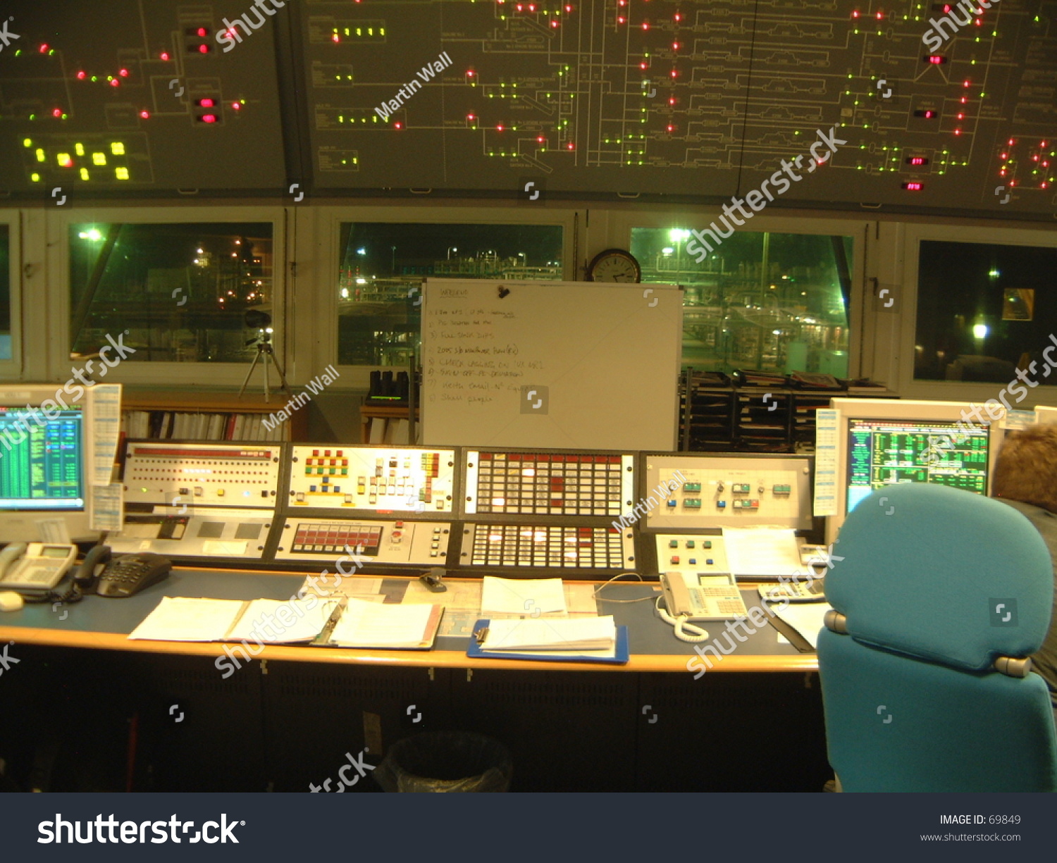 Technology Industry Computers Control Room Screens Stock Photo