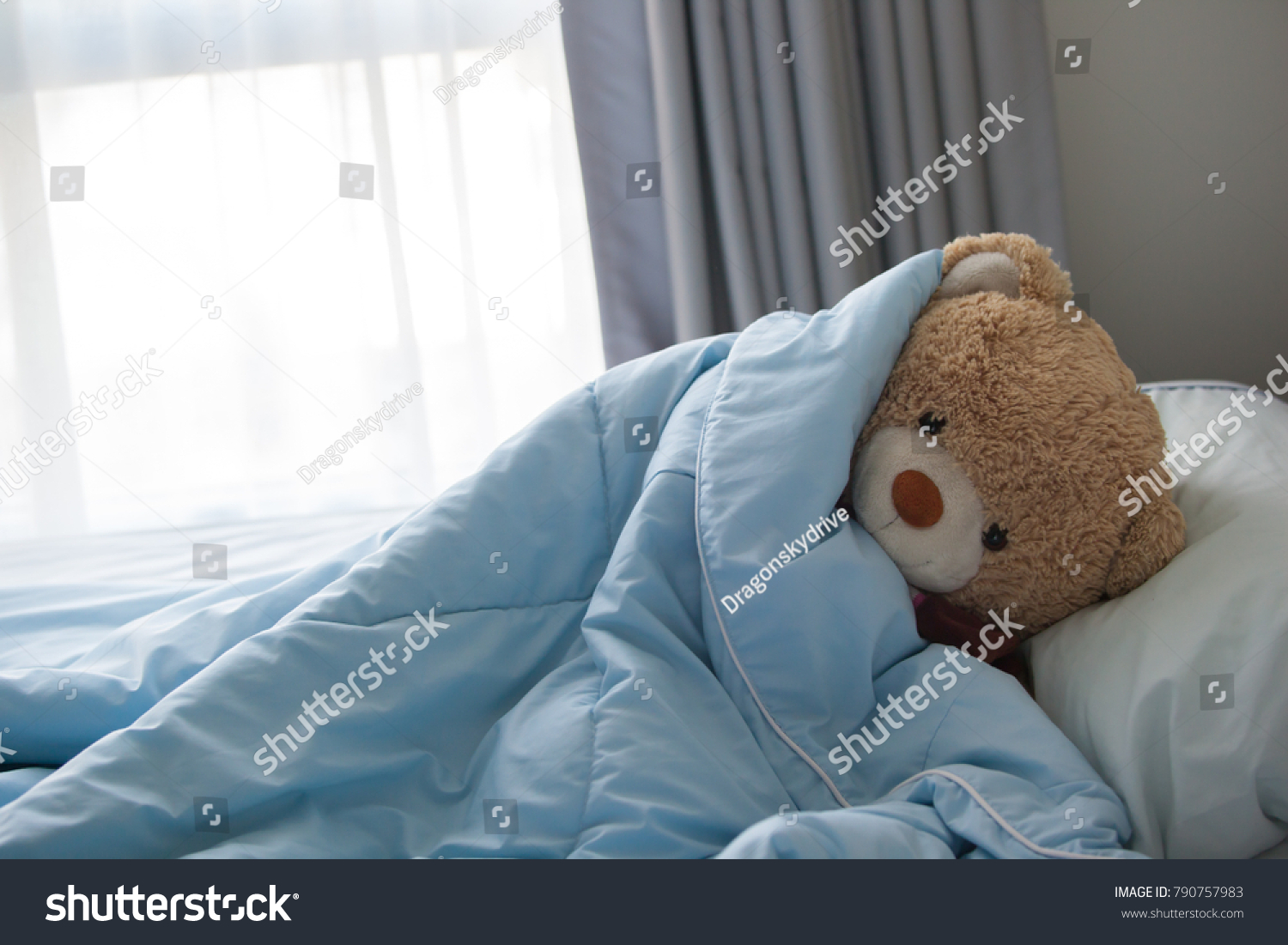 teddy bear in bed