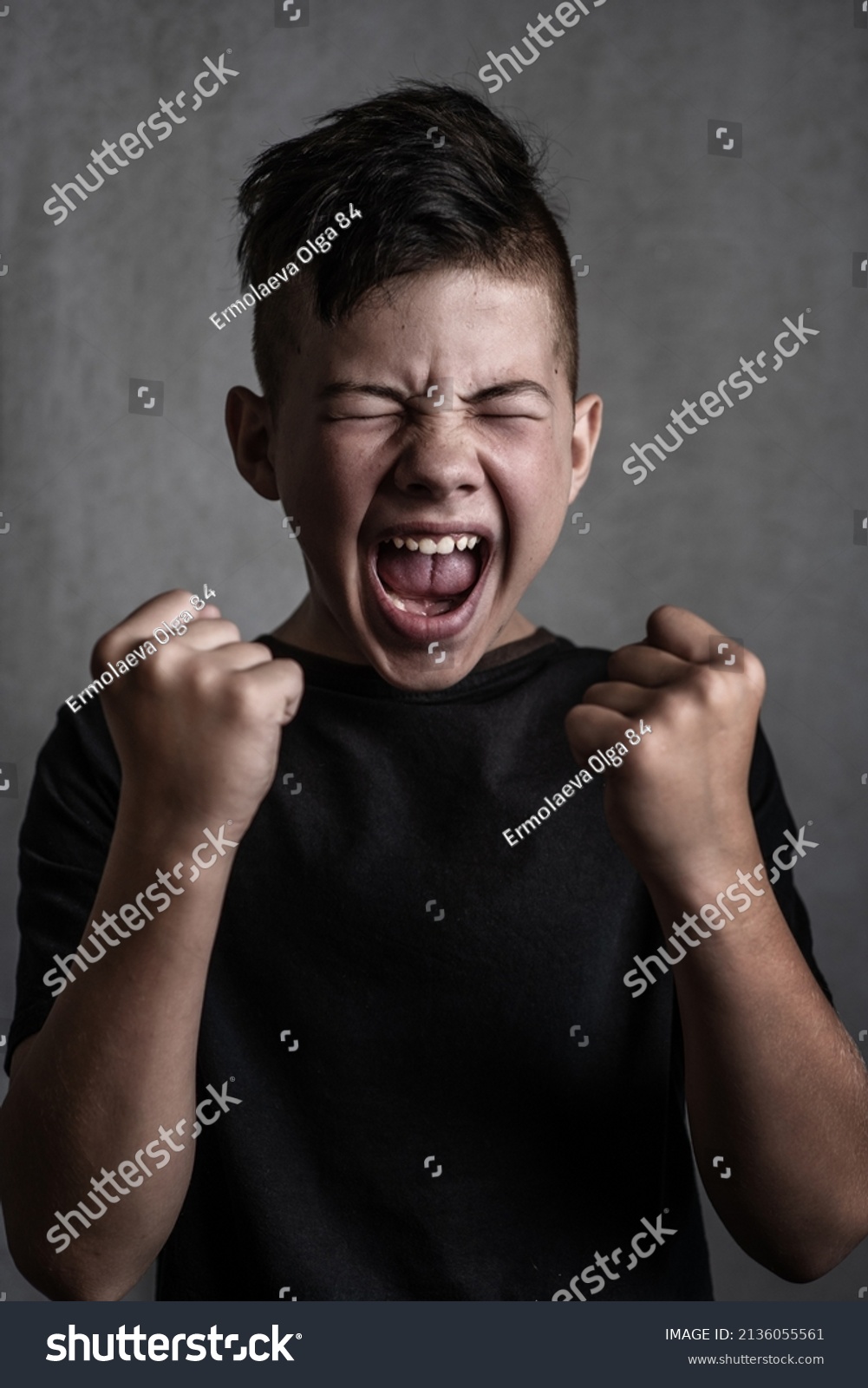 Teen Boy Screaming Anger On Dark Stock Photo 2136055561 Shutterstock