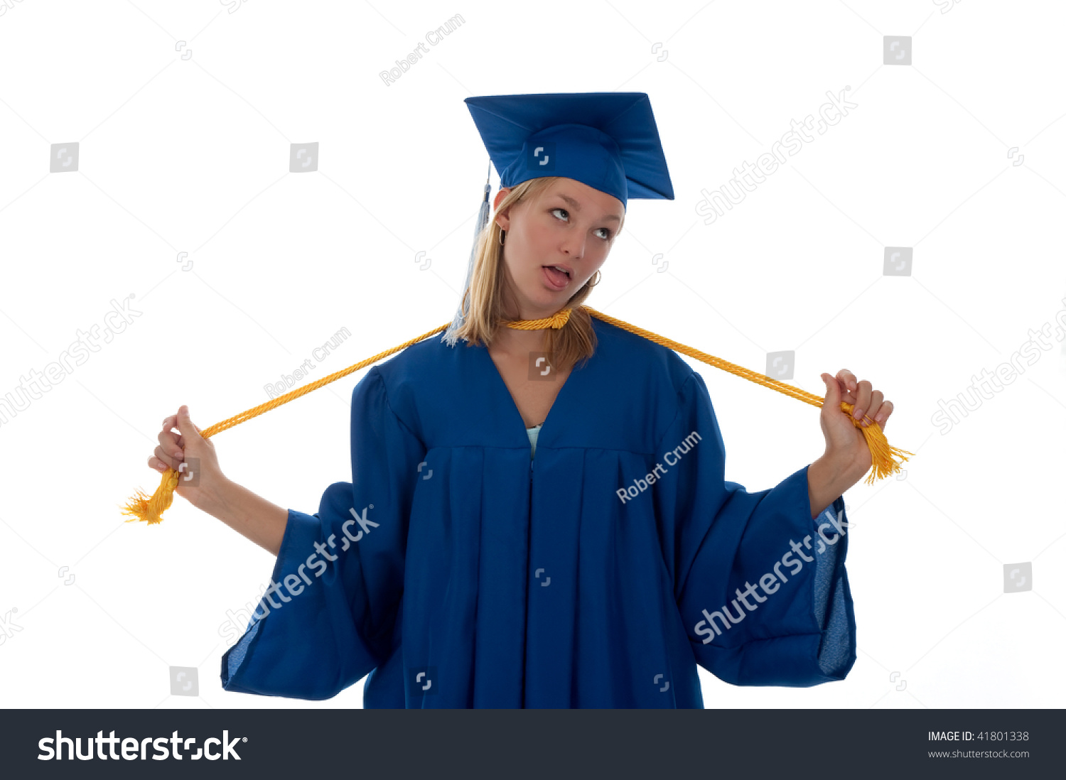 Teen Girl Graduation Gown Choking Herself Stock Photo 41801338 ...