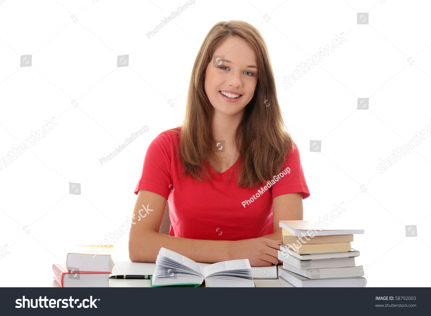 Teen Girl Learning Desk Isolated On Royalty Free Stock Image