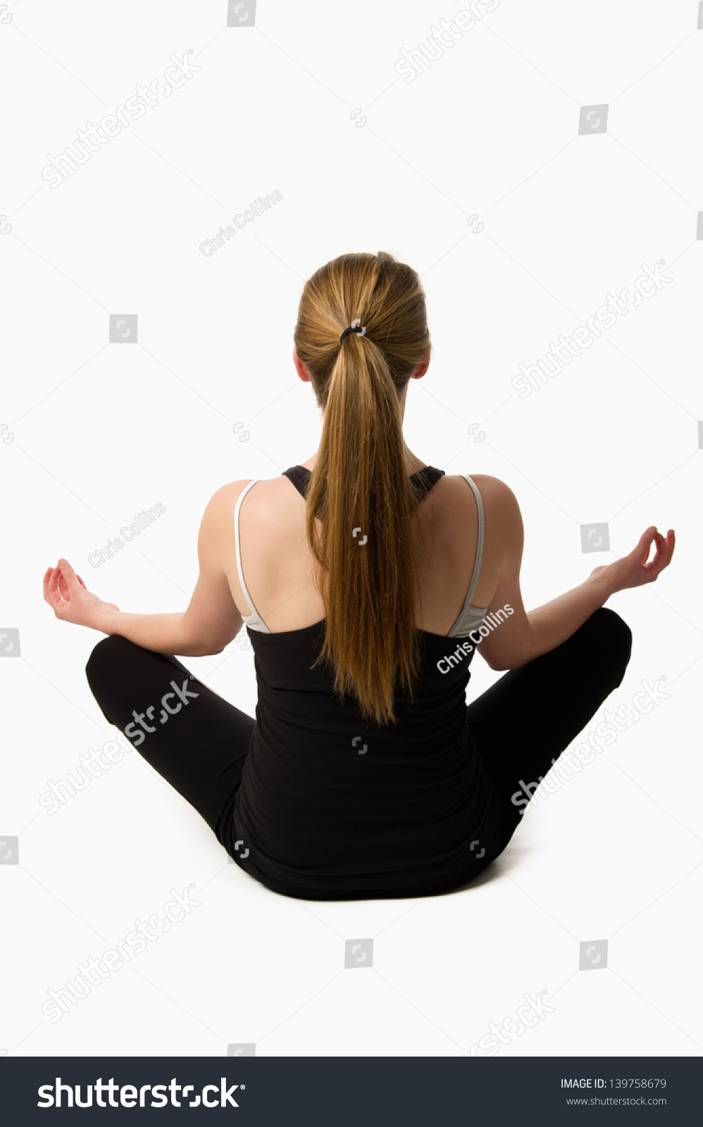 Teen Girl On A White Background Doing Yoga From Behind With A Long Pony ...