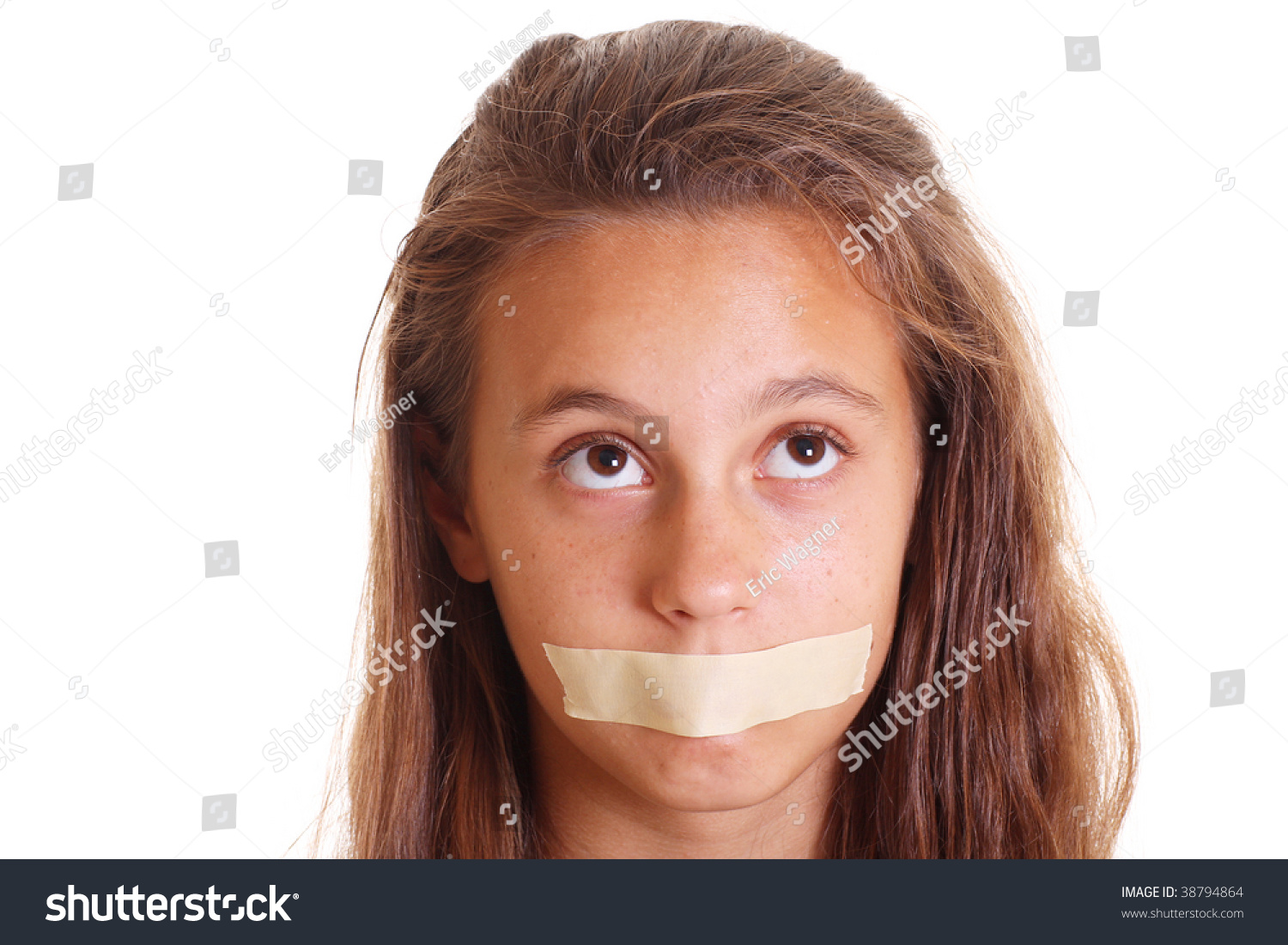 Teen Girl With Mouth Taped Isolated On White Stock Photo 38794864 ...