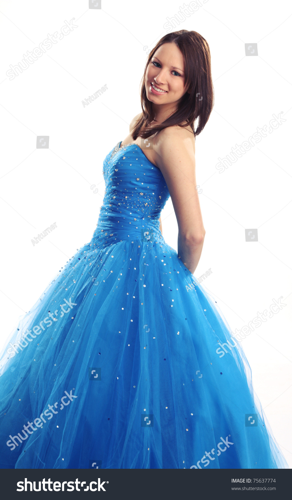 Teen In Blue Dress, Prom Or Bridesmaid Stock Photo 75637774 : Shutterstock