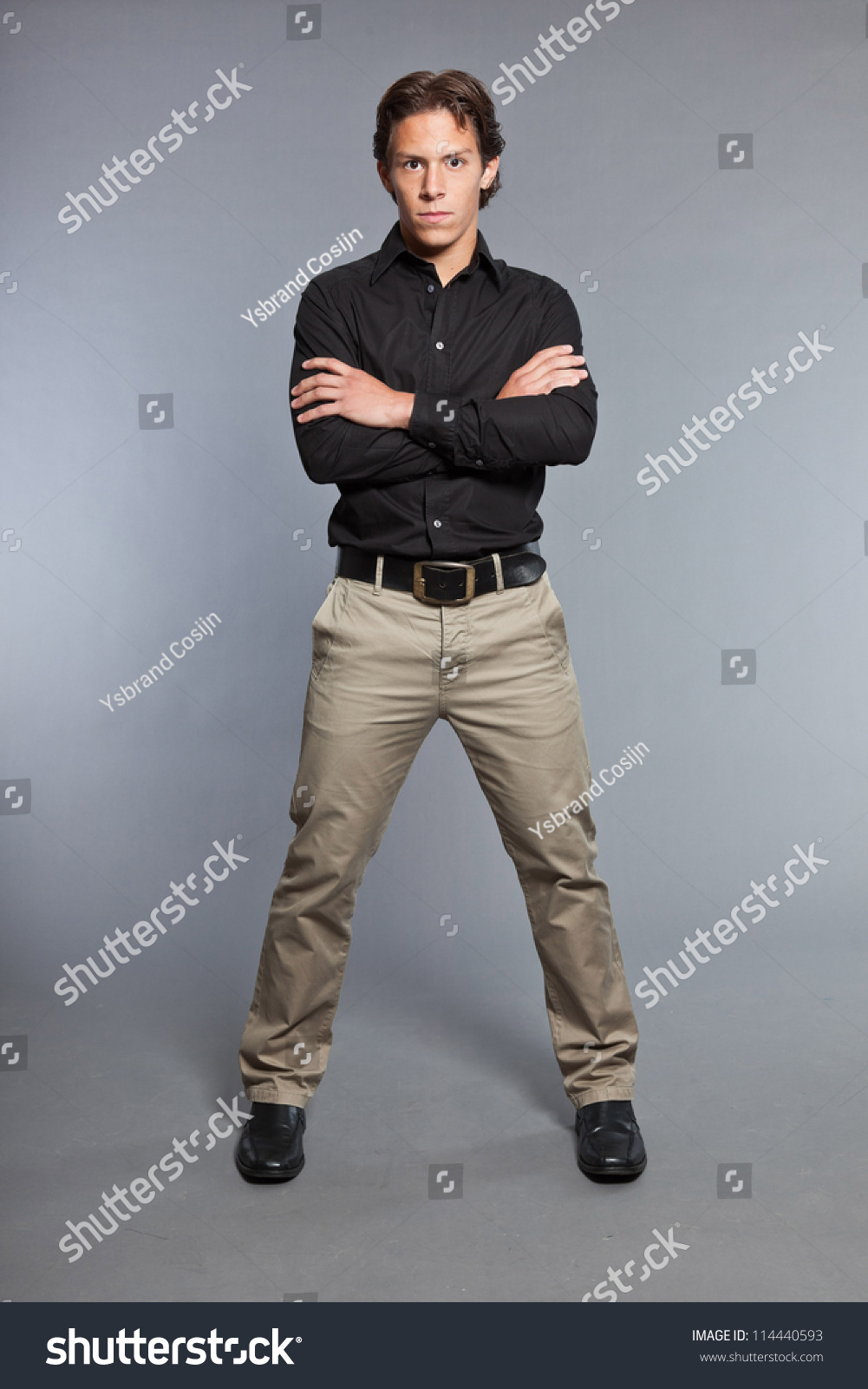 black dress shirt khaki pants