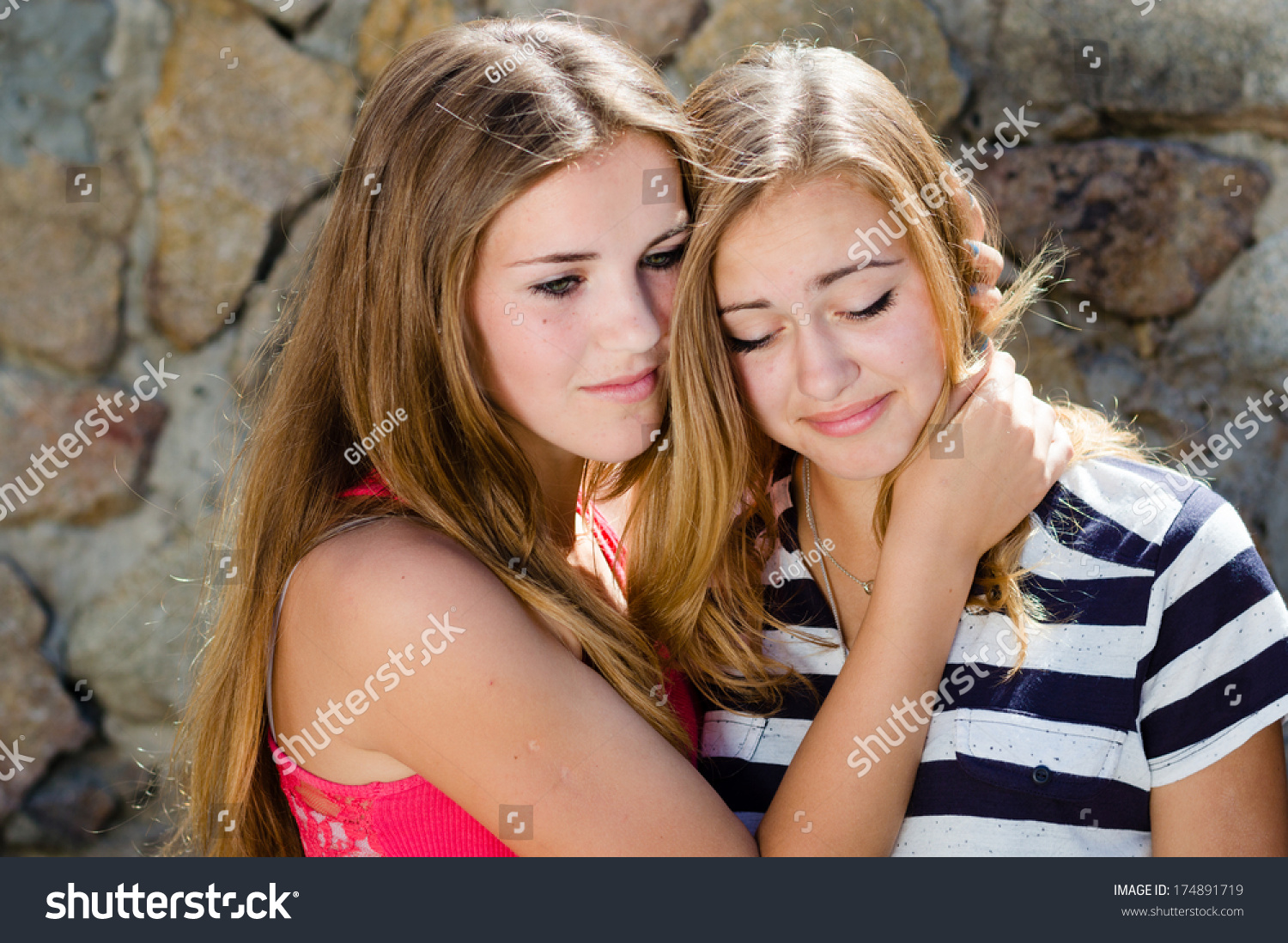 Teenage Girl Comforting Crying Friend Warm Stock Photo 174891719 ...