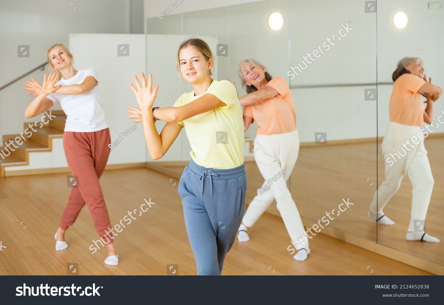 Teenage Girl Dancing Her Family Mother Stock Photo 2124652838 ...