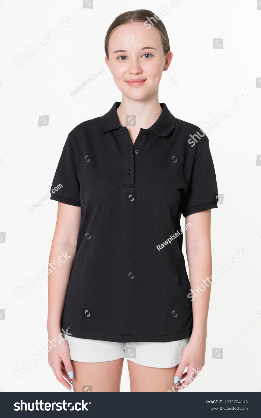 Teenage Girl Black Polo Tshirt Sporty Stock Photo 1933704116 | Shutterstock