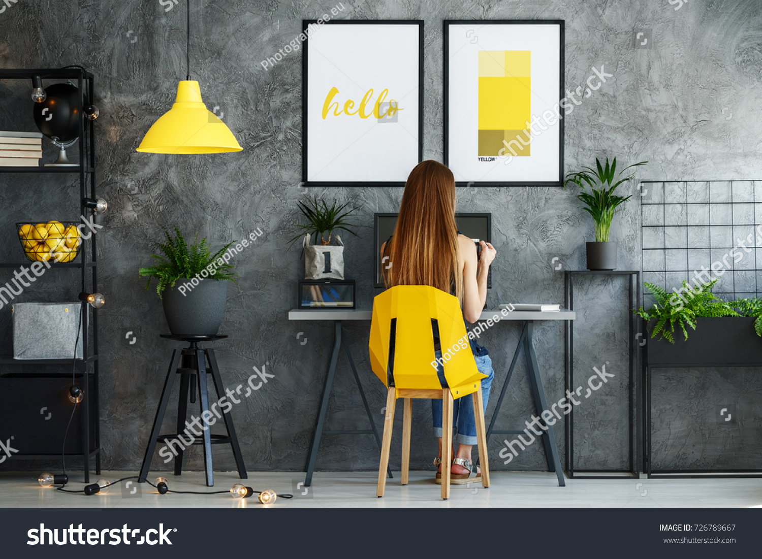 Teenage Girl Sitting On Yellow Chair Stock Photo Edit Now 726789667