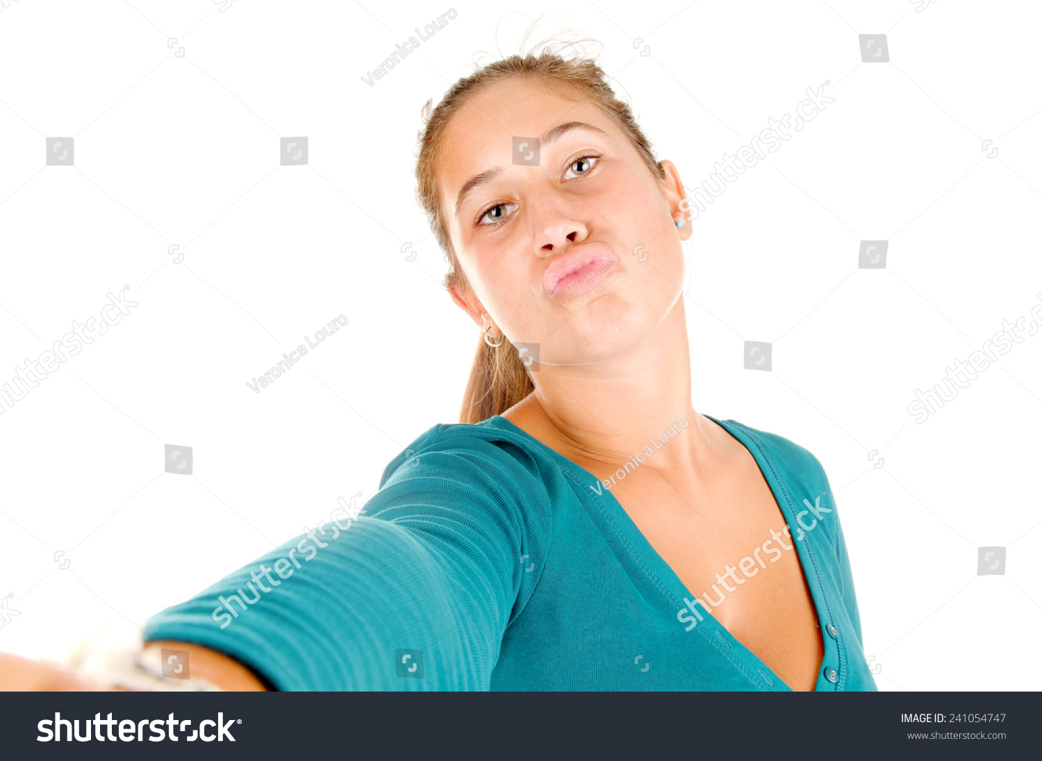 Teenage Girl Taking Selfies Isolated White写真素材241054747 Shutterstock