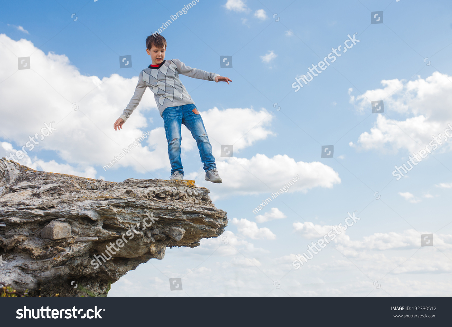 Teenager Acrophobia Boy Man Stands On The Precipice Of A Cliff Height ...