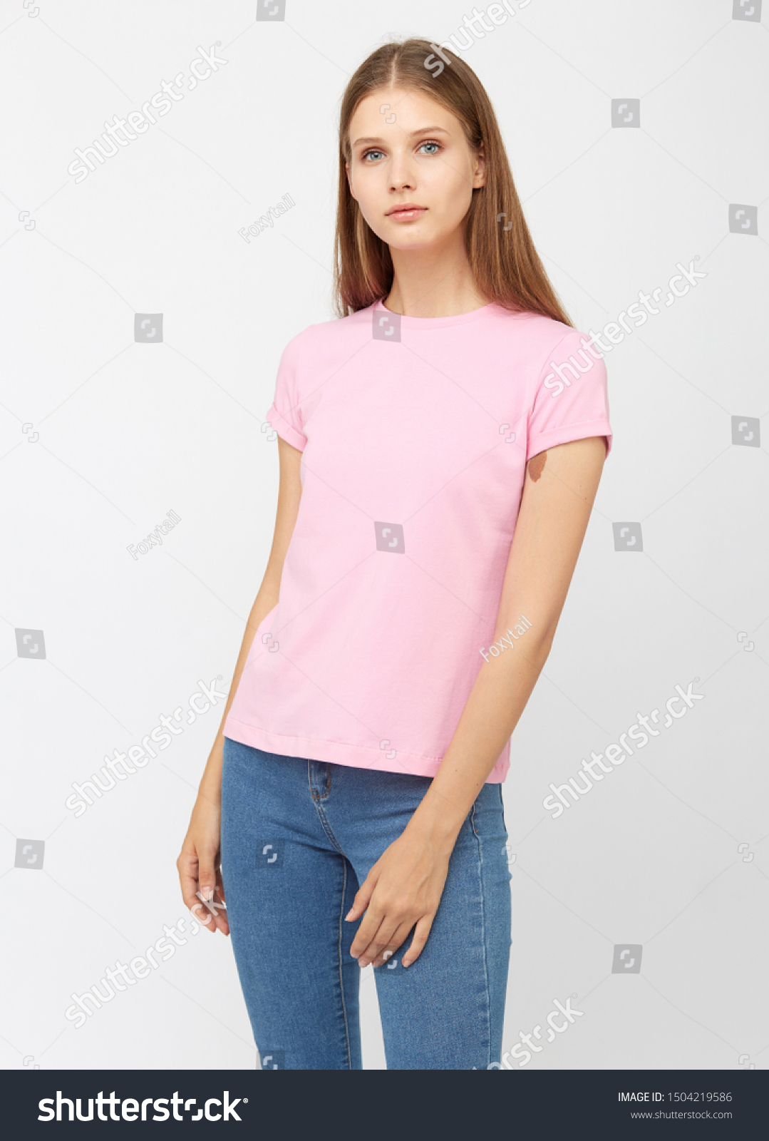 Teenager Girl Jeans Pink Tshirt On ...