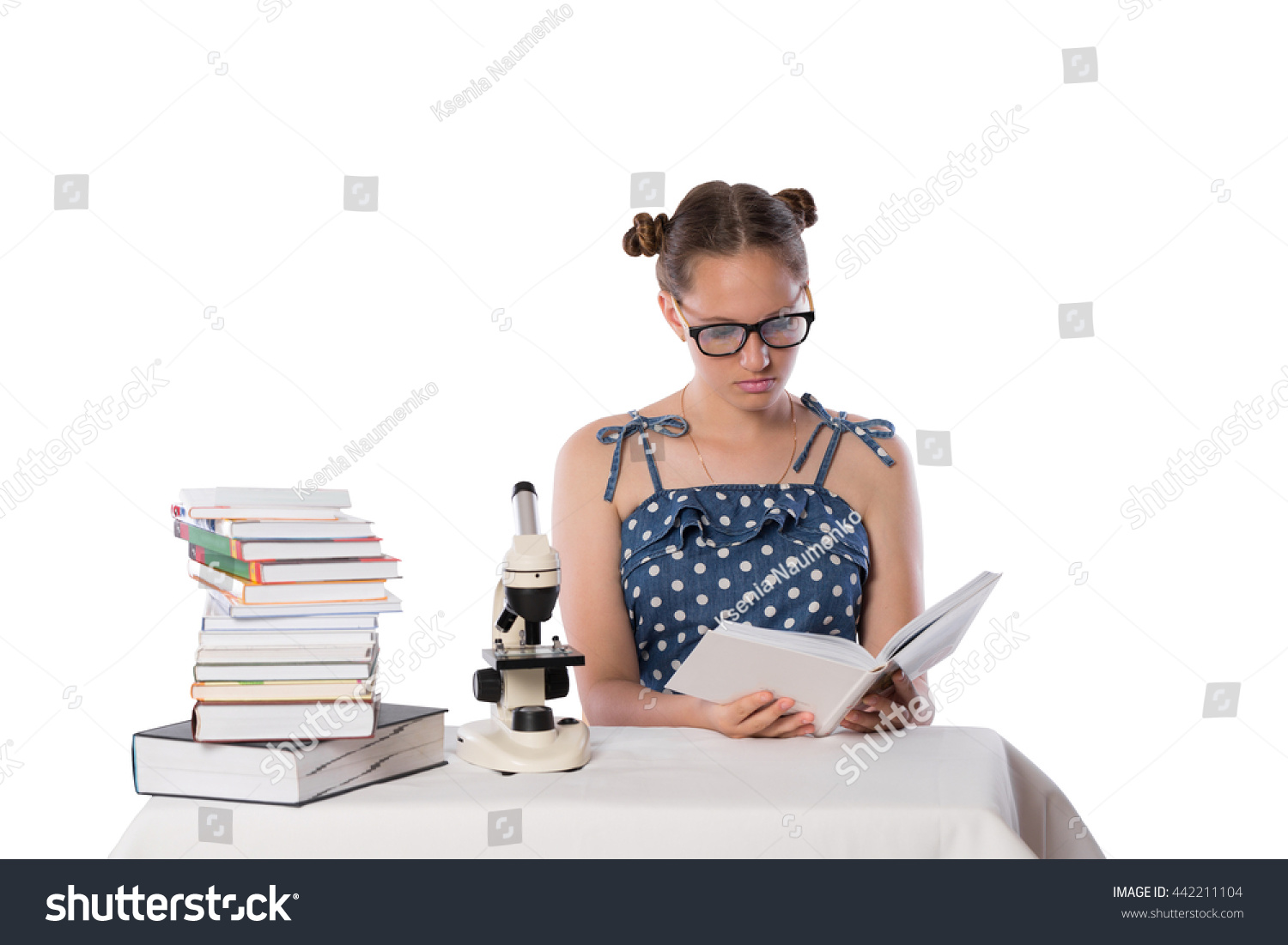 Teenager Girl Reading Book Preparing Tests Stock Photo 9 ...