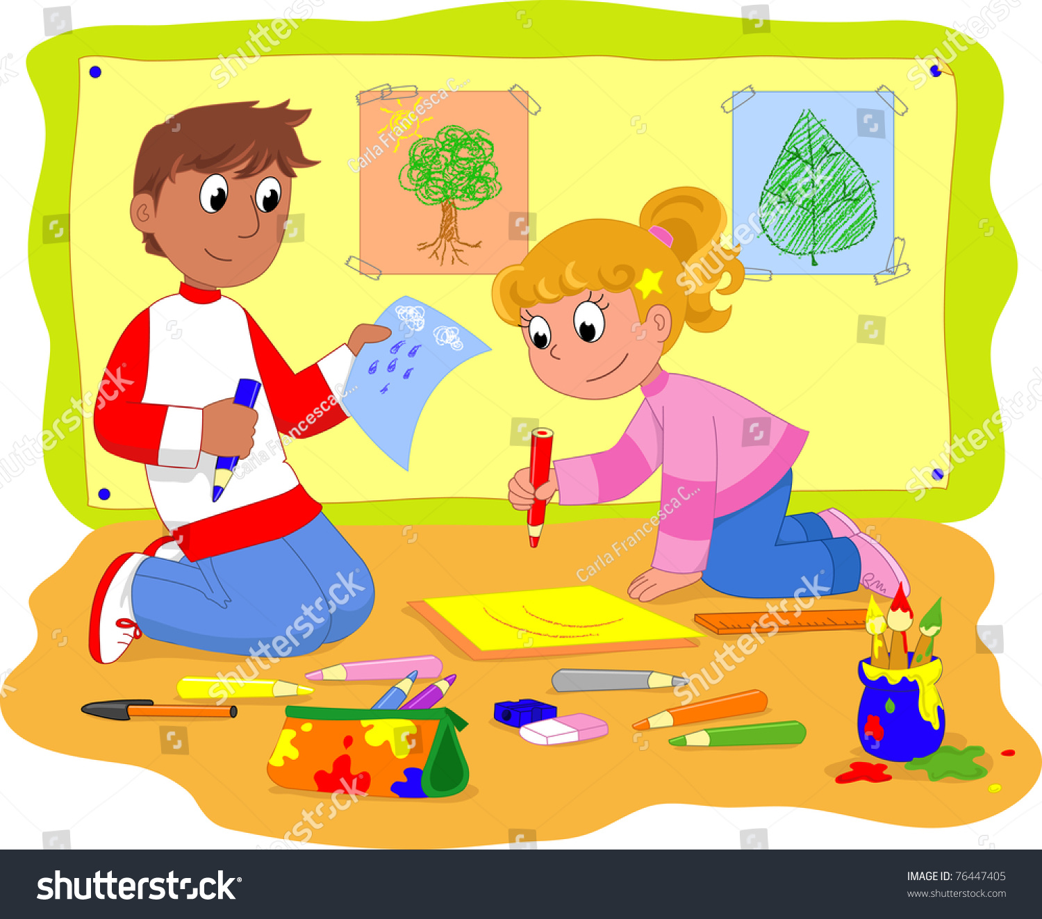 Teenagers School Drawing Together Stock Illustration 76447405 ...