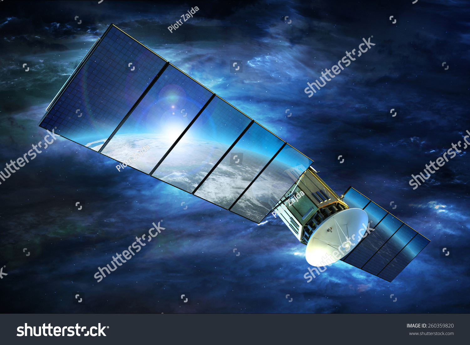 Television Signal Satellite With Large Solar Panels On Earth Orbit. 3d ...