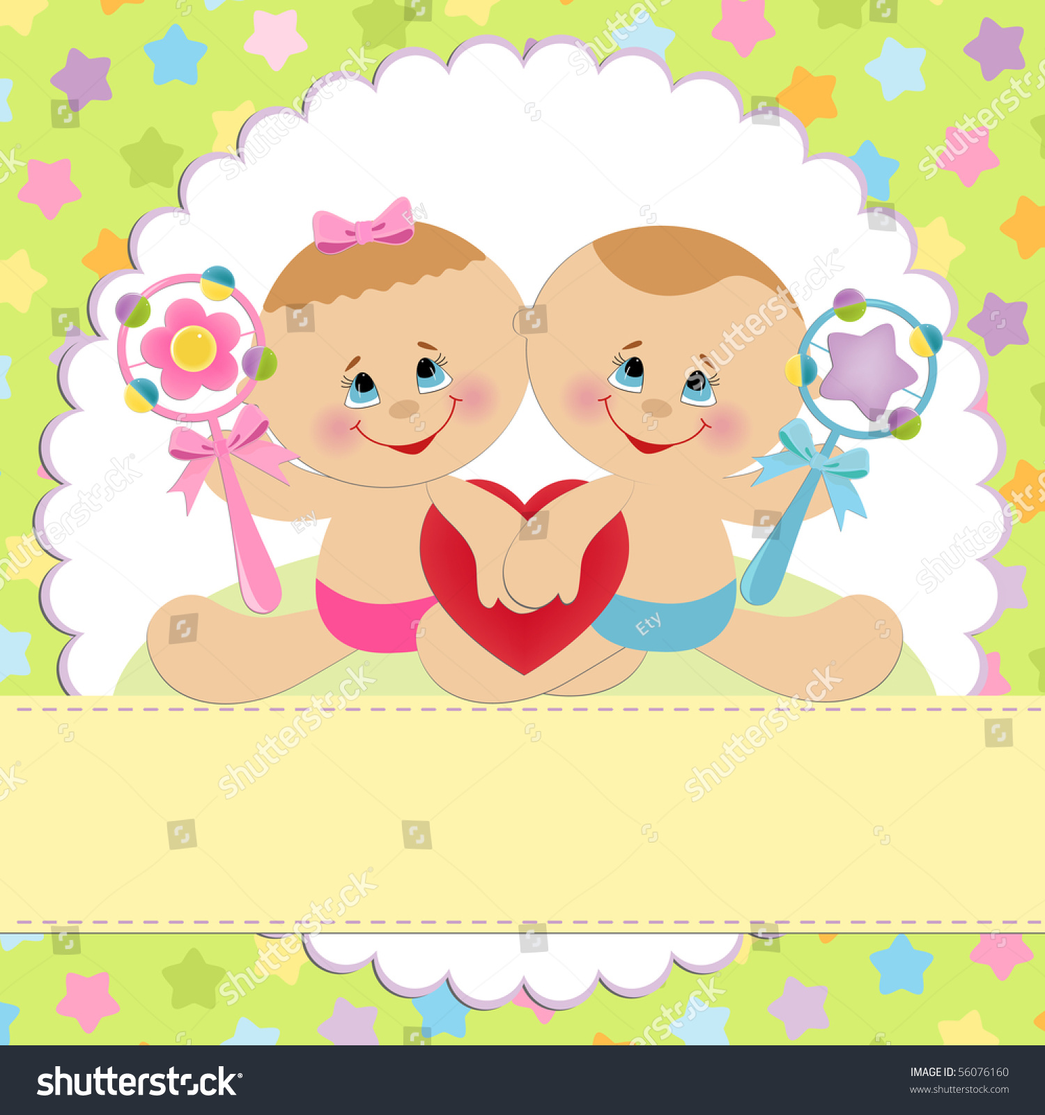 Template For Baby'S Postcard With Twins Stock Photo 56076160 : Shutterstock