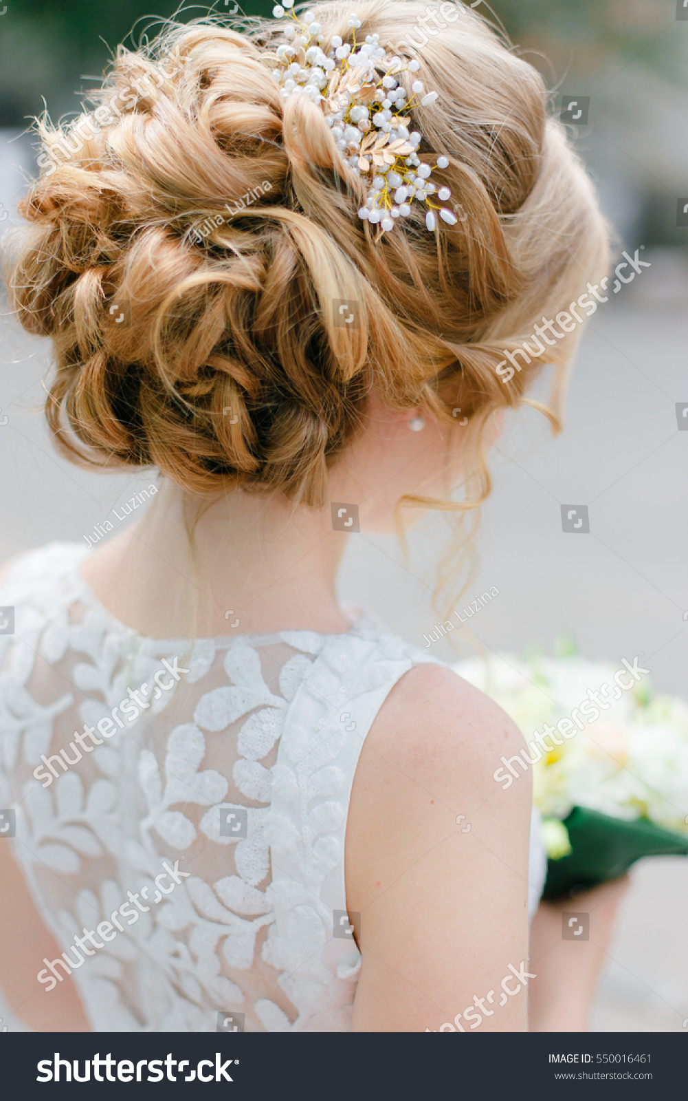 Tender Wedding Hairstyle Long Blond Curly Stock Photo Edit