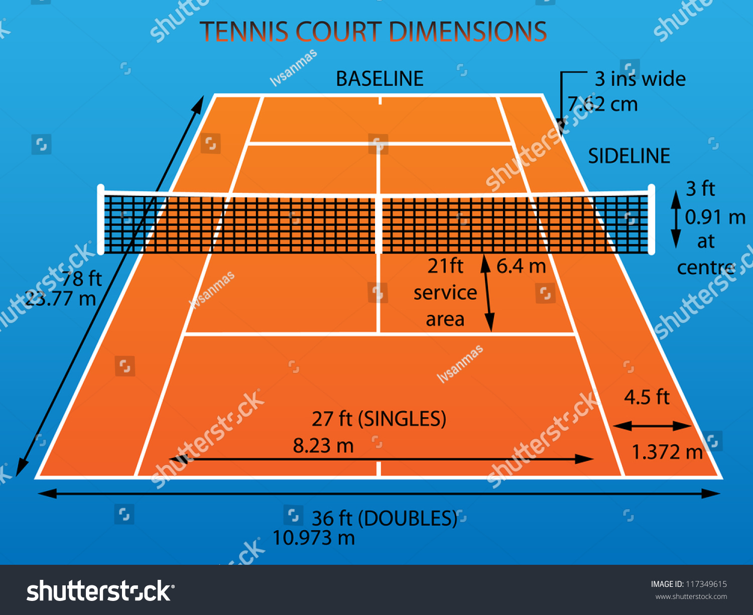 Stock Photo Tennis Court With Dimensions Clay Raster Copy 117349615 