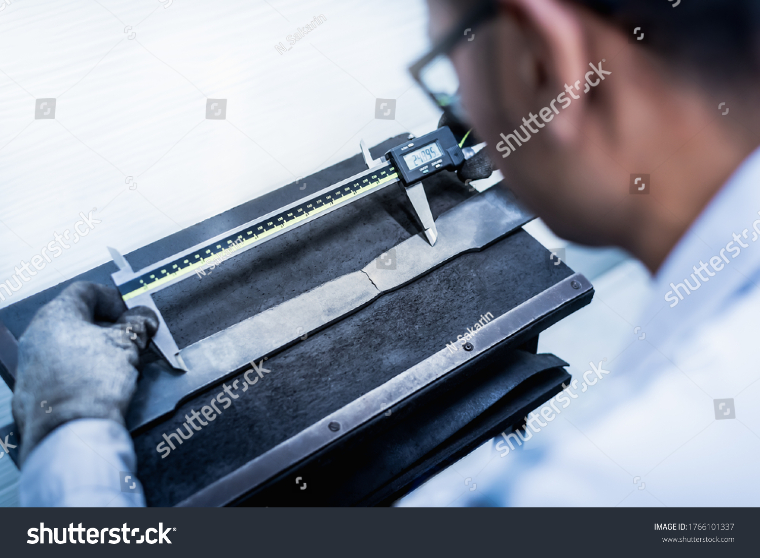 Tensile Testing Engineer Using Digital Vernier Stock Photo Edit Now