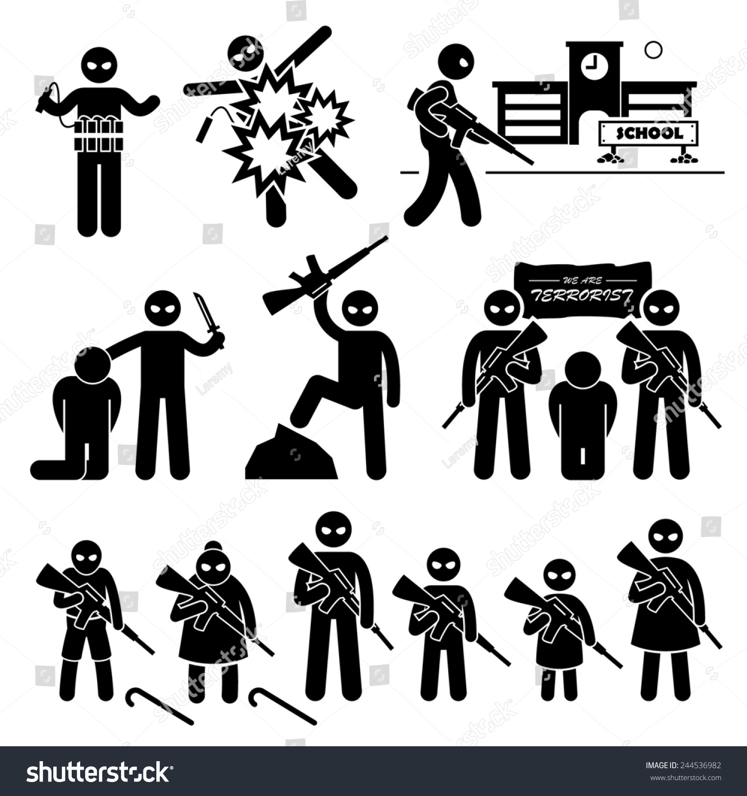 Terrorist Terrorism Suicide Bomber Stick Figure Pictogram Icons Stock ...