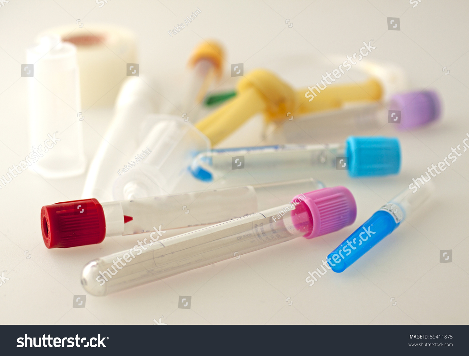 Test Tubes, Tourniquet, Butterfly Needle And Other Medical Equipment ...