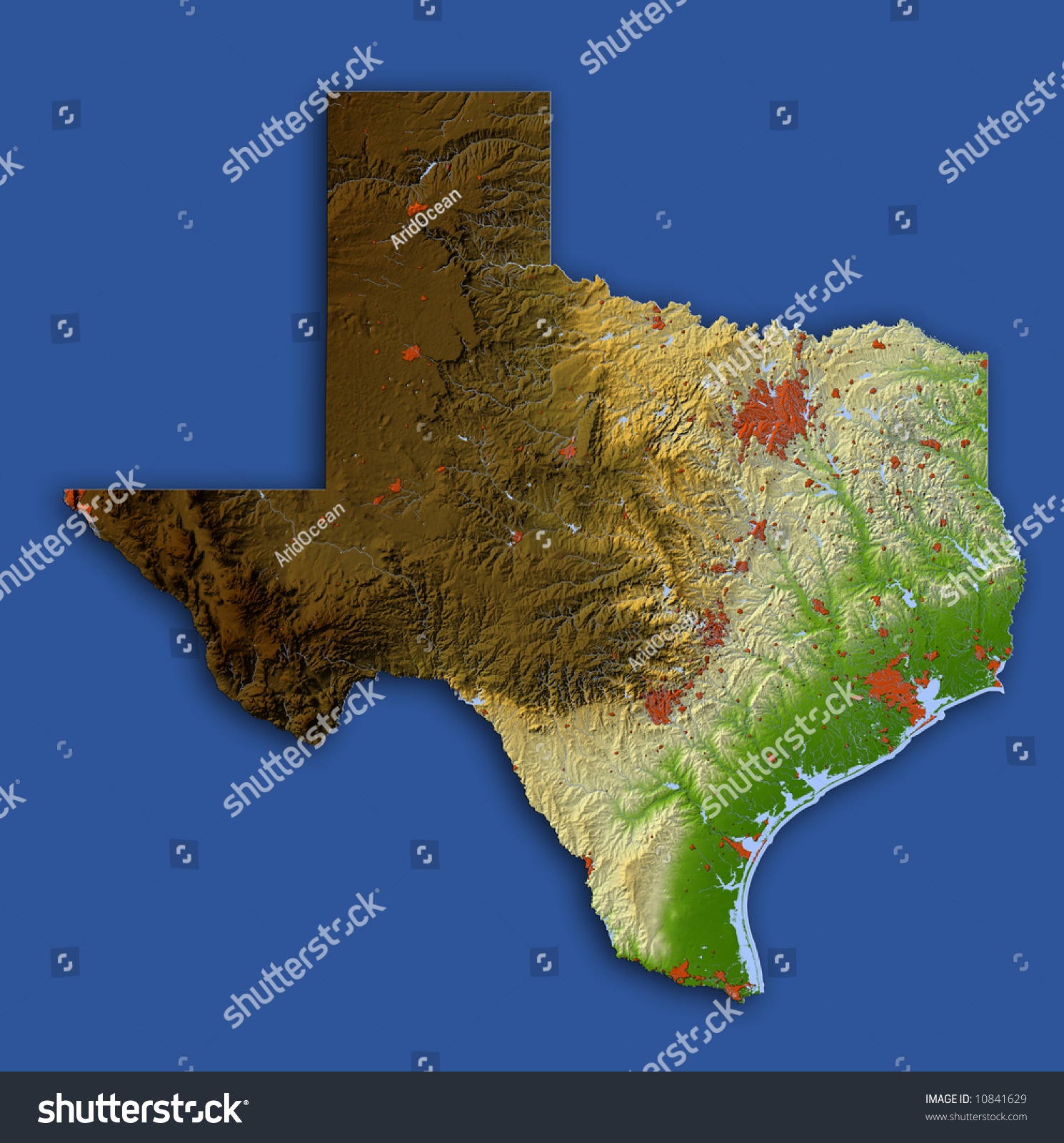 Texas Shaded Relief Map Shows Surrounding Hình Minh Họa Có Sẵn