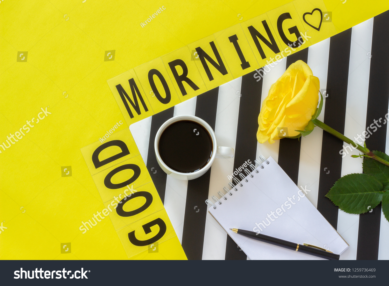 Download Text Good Morning Cup Coffee Yellow Business Finance Stock Image 1259736469 Yellowimages Mockups