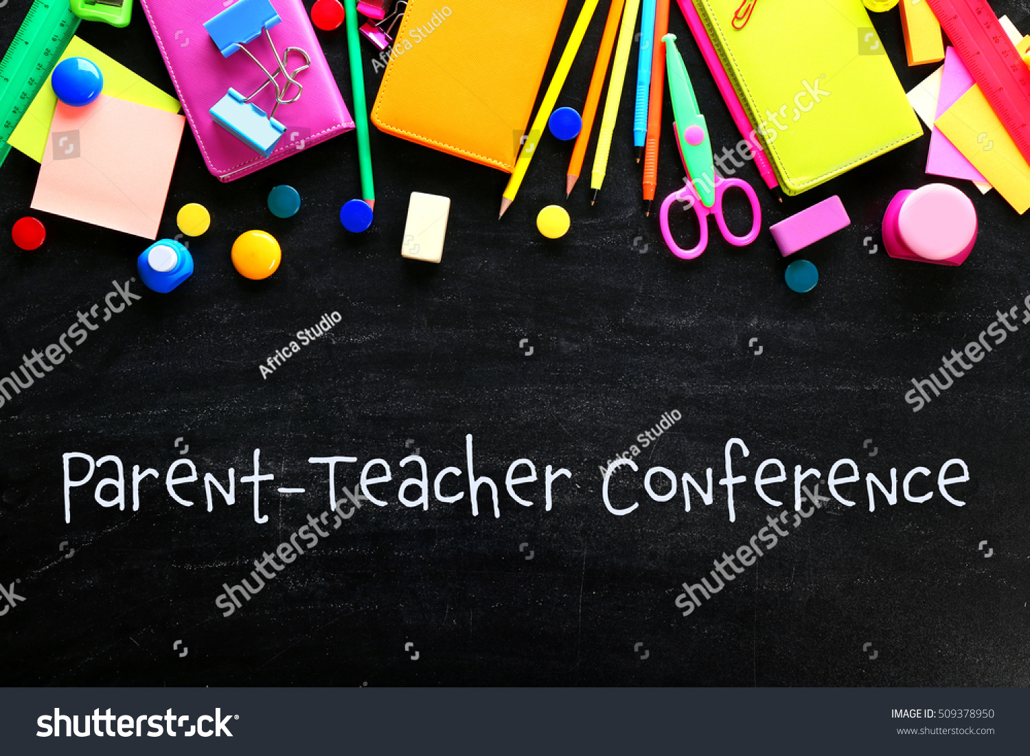 Text Parentteacher Conference Stationary On Blackboard Stock With Parent Teacher Conference Flyer Template